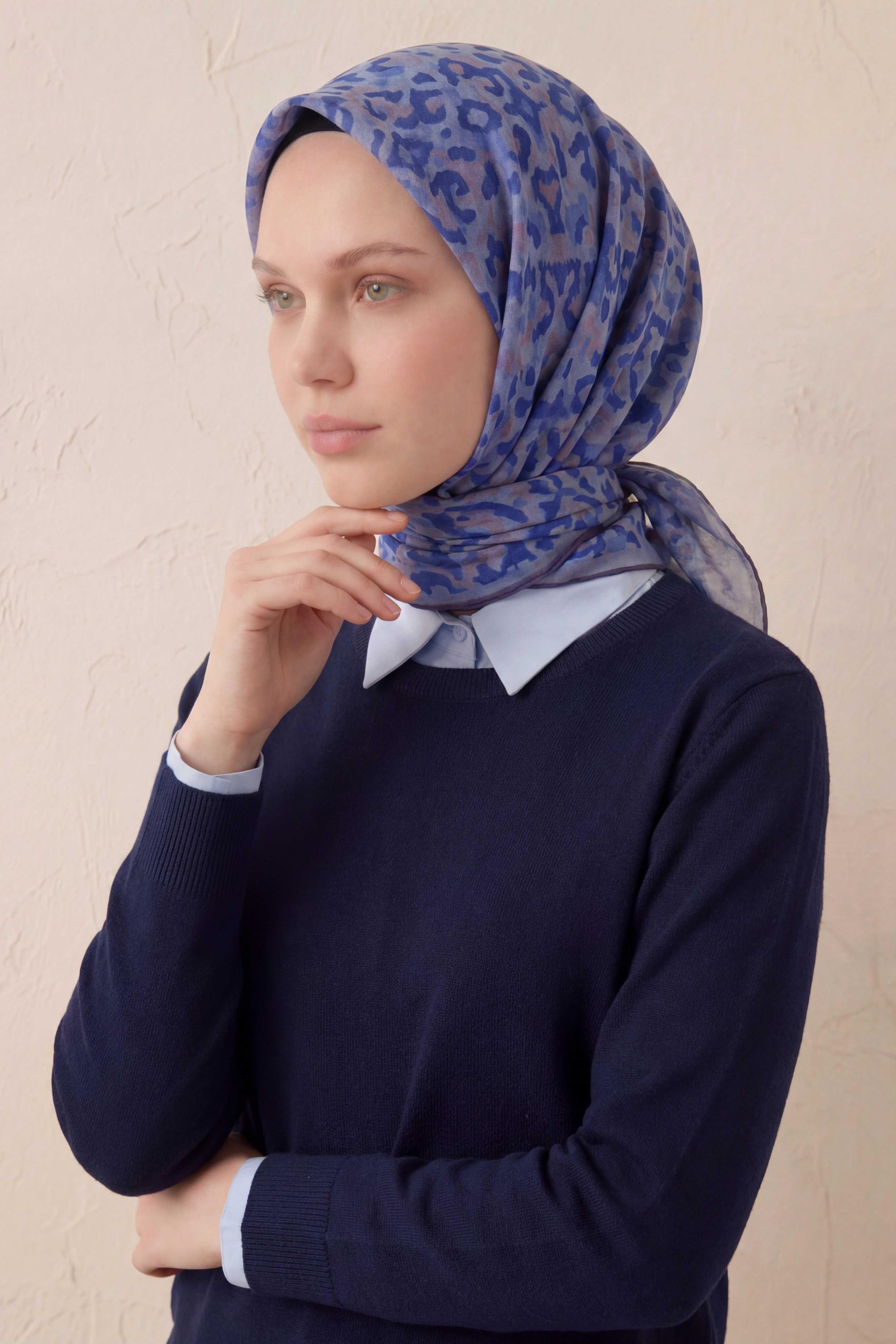 Pamuk Karışımlı Soft Eşarp Sis Motif Desen Lila  90X90