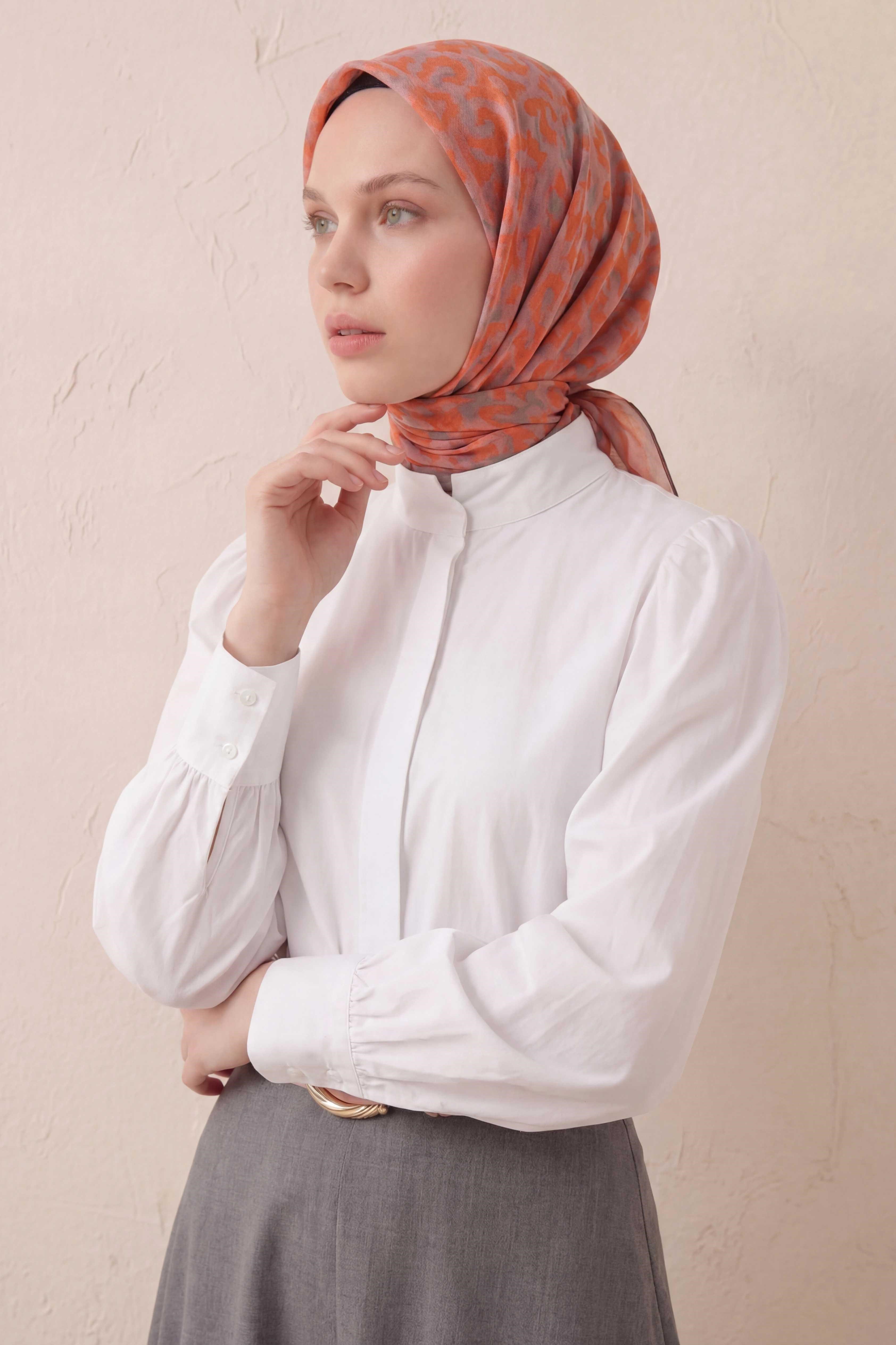 Pamuk Karışımlı Soft Eşarp Sis Motif Desen Yavruağzı 90X90