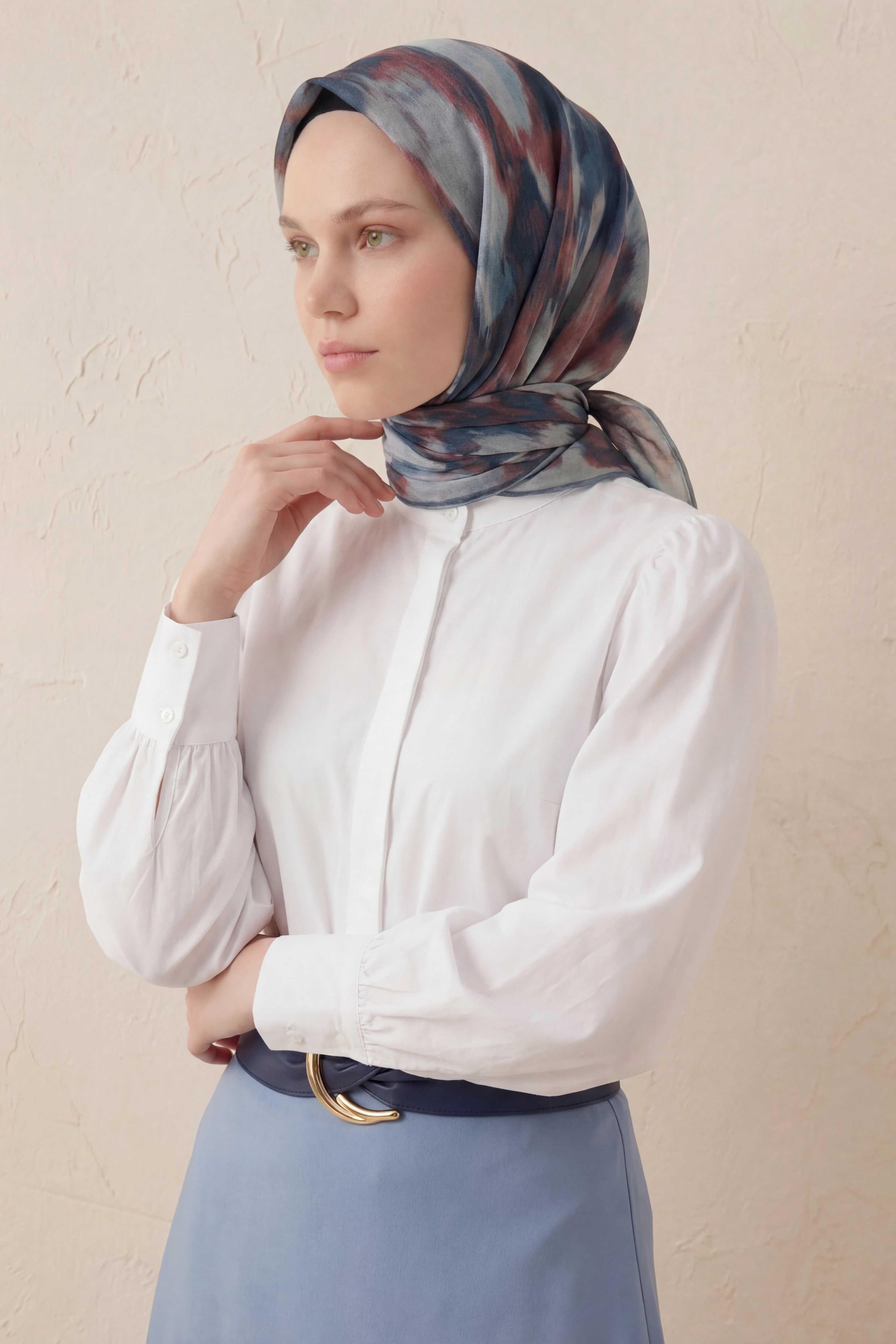 Pamuk Karışımlı Soft Eşarp Soyut Fırça Desen Bebe Mavi 90X90