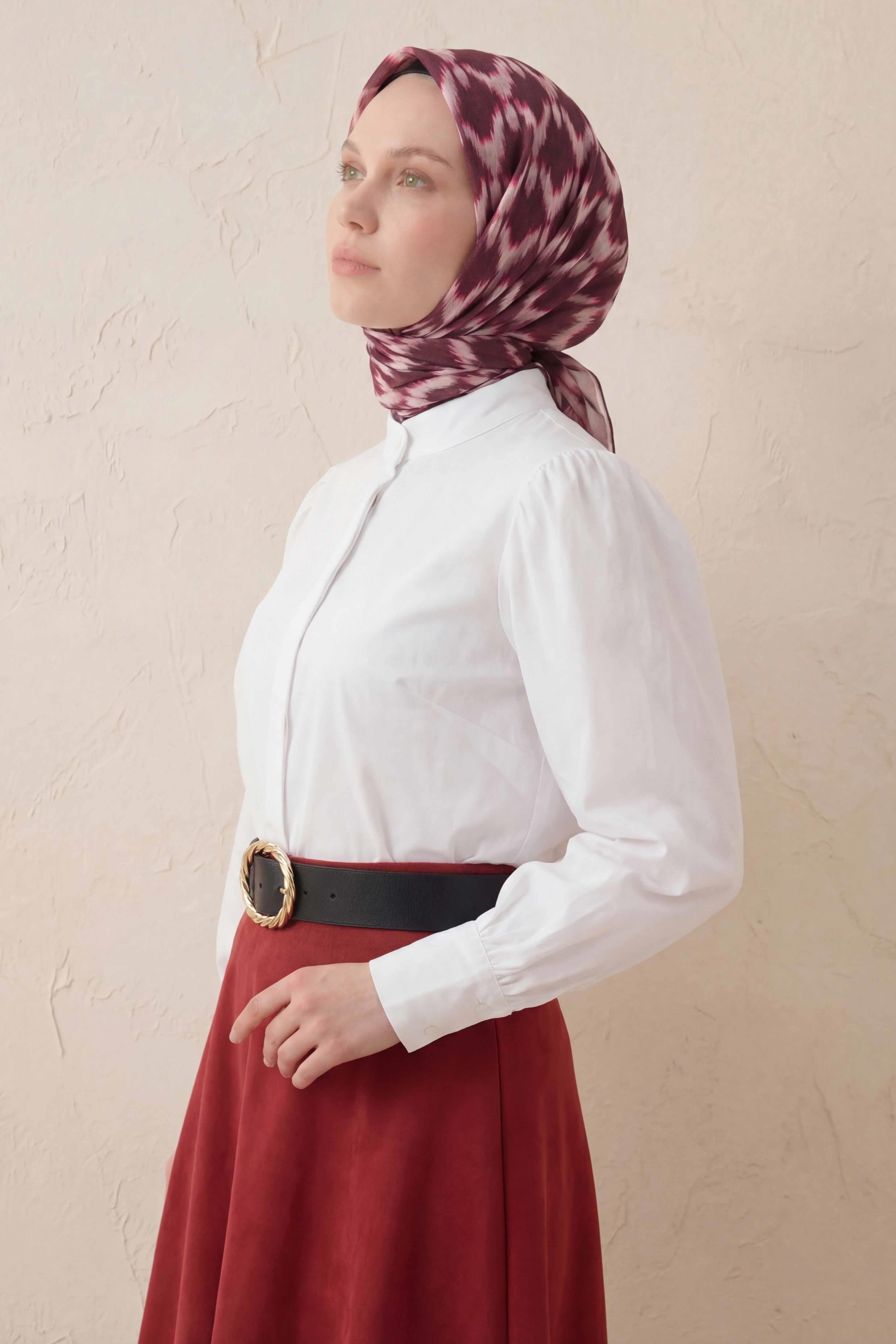 Pamuk Karışımlı Soft Eşarp Zikzak Akış Desen Mürdüm 90x90