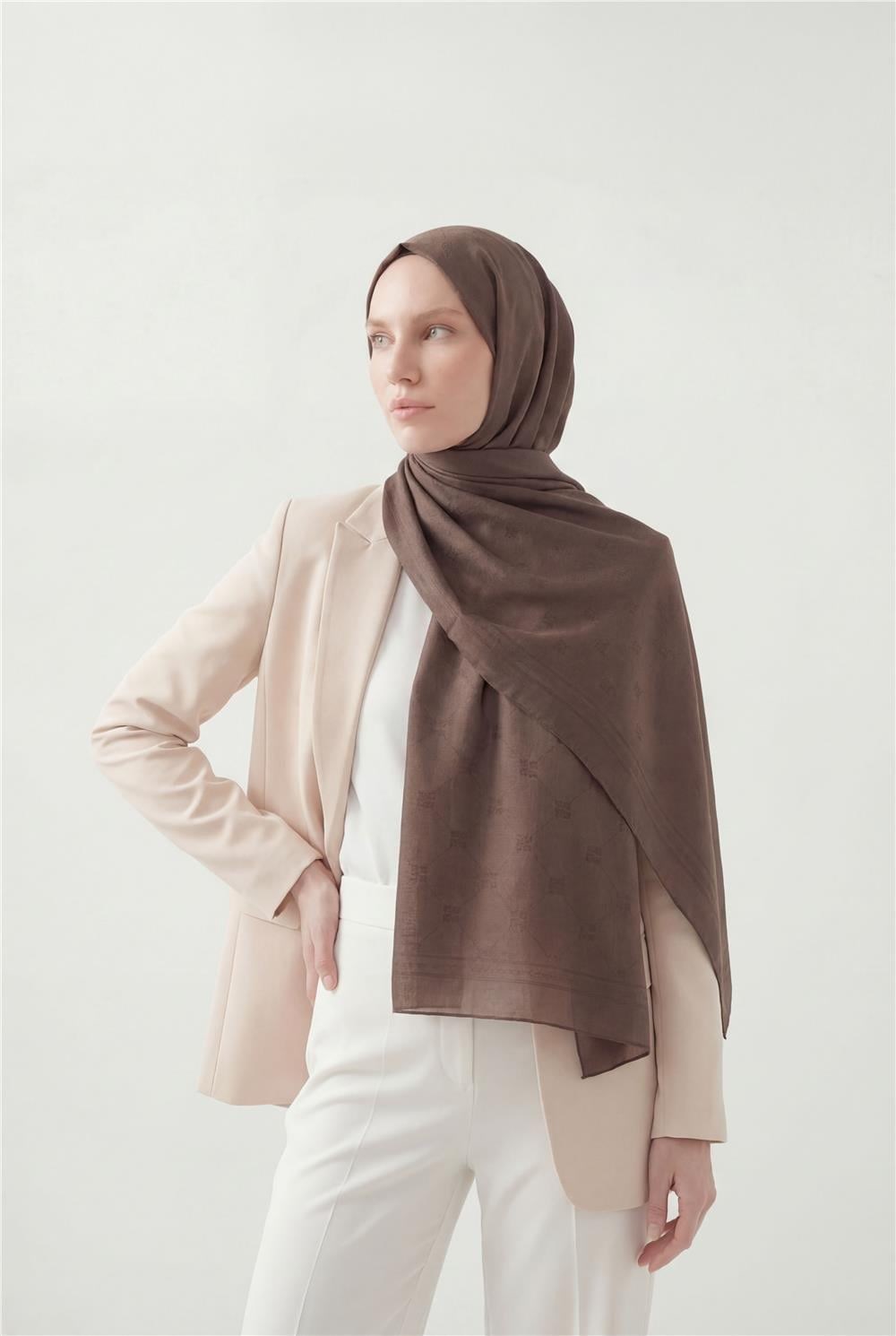 Pamuk Polyester Liva Şal Acı Kahve Nefes Alan Dokulu 90x200