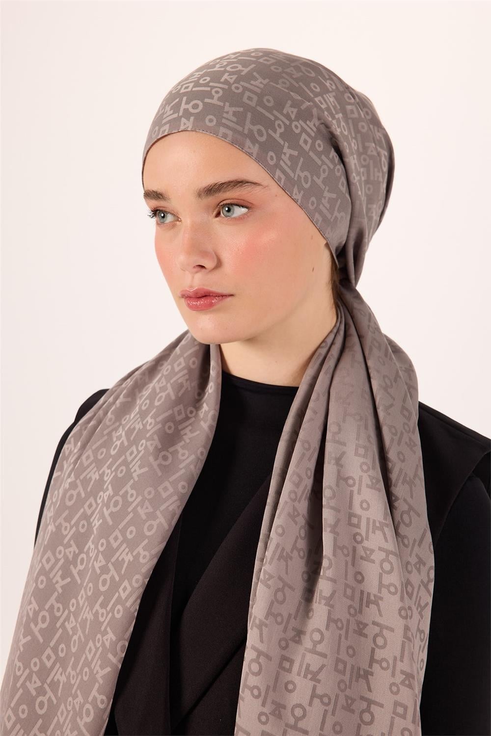 Pamuk Polyester Liva Şal Açık Gri Dokulu Nefes Alan 90x200