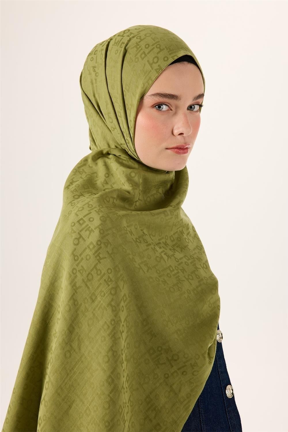 Pamuk Polyester Liva Şal Açık Yeşil Kaymaz Tok Duruşlu 90x200