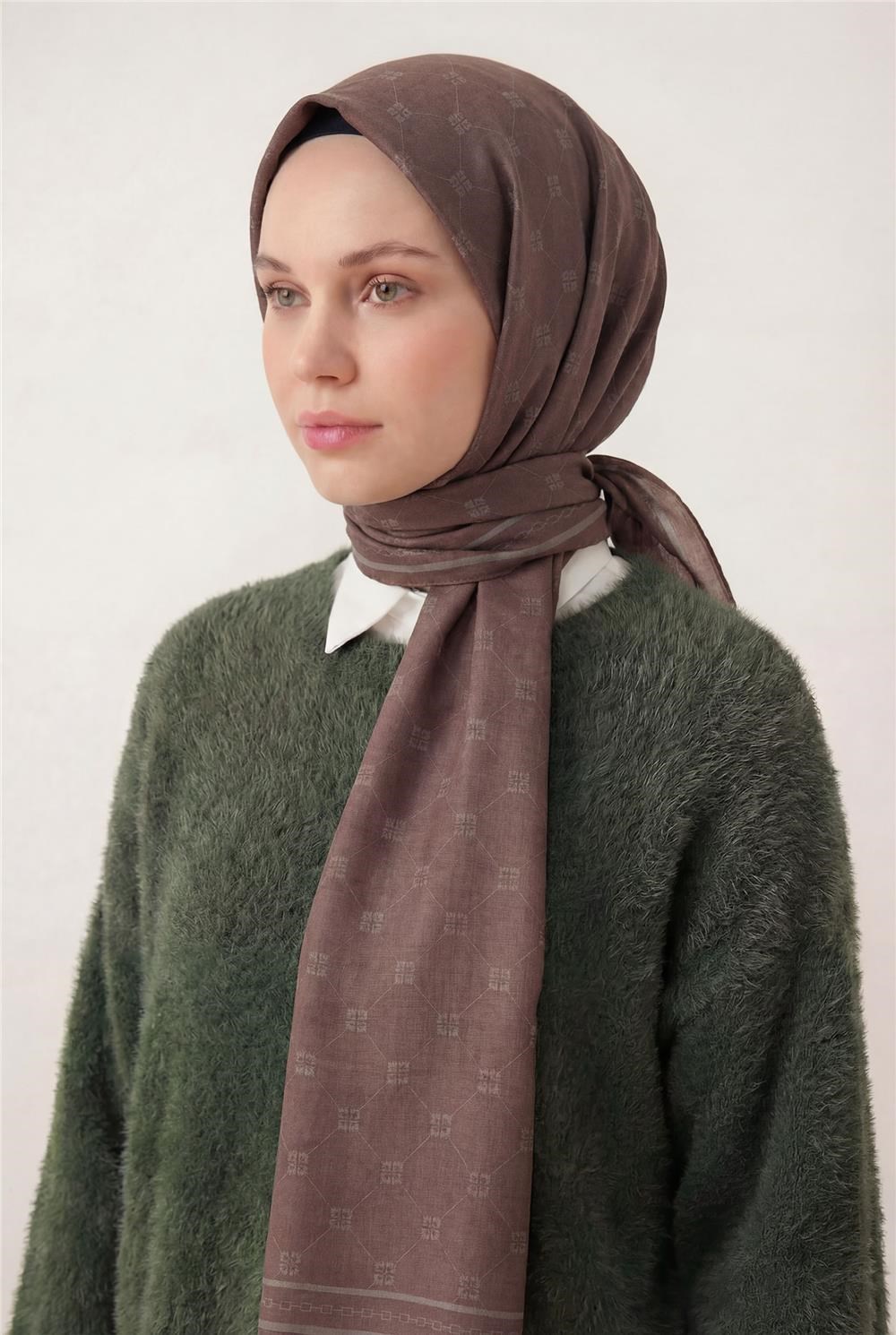 Pamuk Polyester Liva Şal Gül Kurusu Nefes Alan Dokulu 90x200