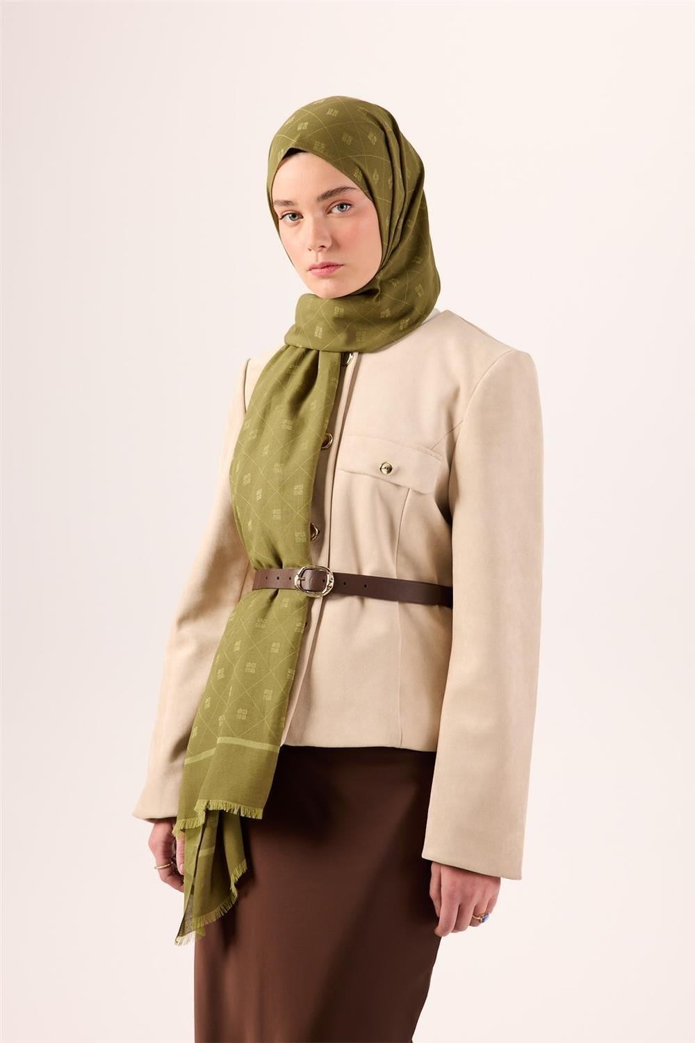 Pamuk Polyester Liva Şal Olive Dokulu Nefes Alan Doğal Yapılı 90x200