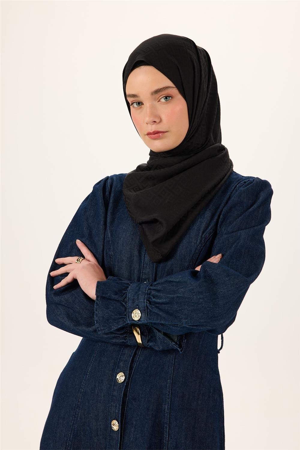 Pamuk Polyester Liva Şal Siyah Dokulu Nefes Alan Doğal Yapılı 90x200