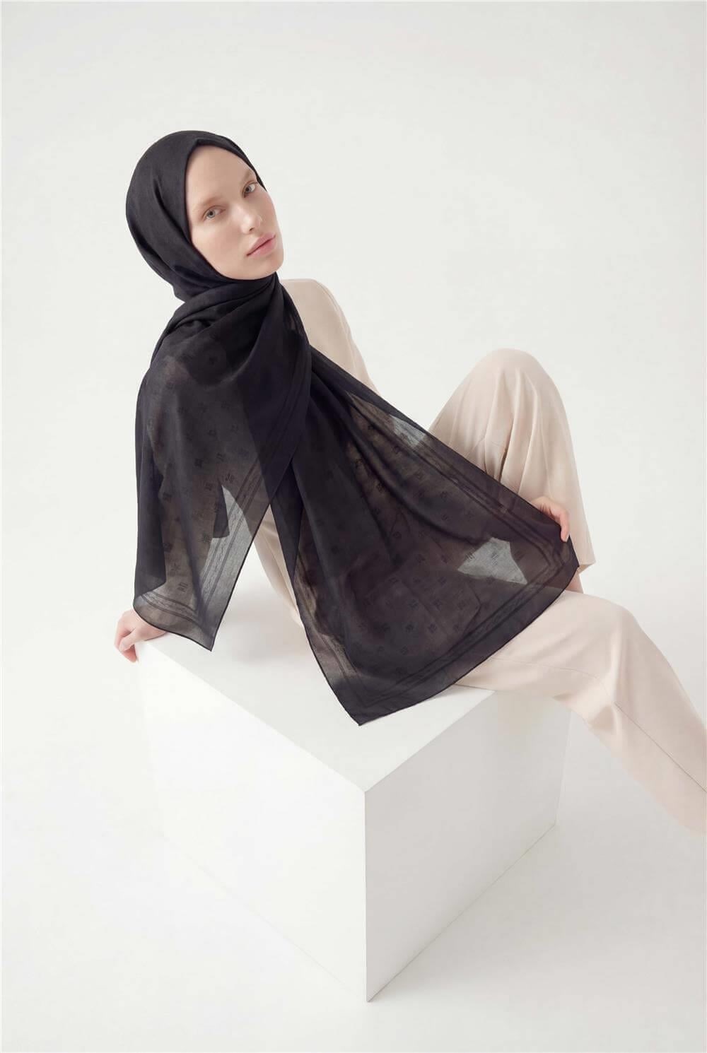 Pamuk Polyester Liva Şal Siyah Nefes Alan Dokulu 90x200
