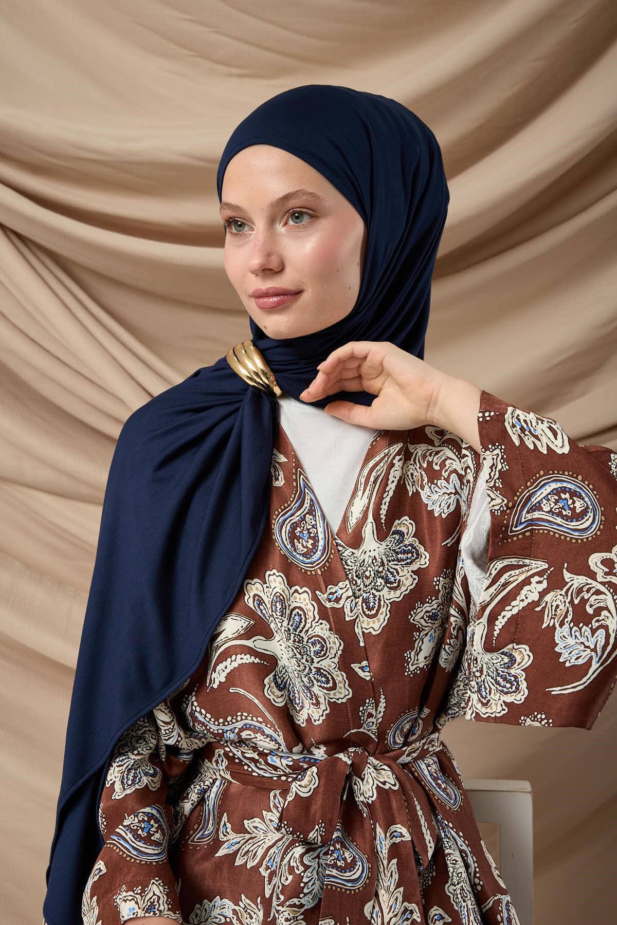 Premium Penye Şal 65002-03 Lacivert