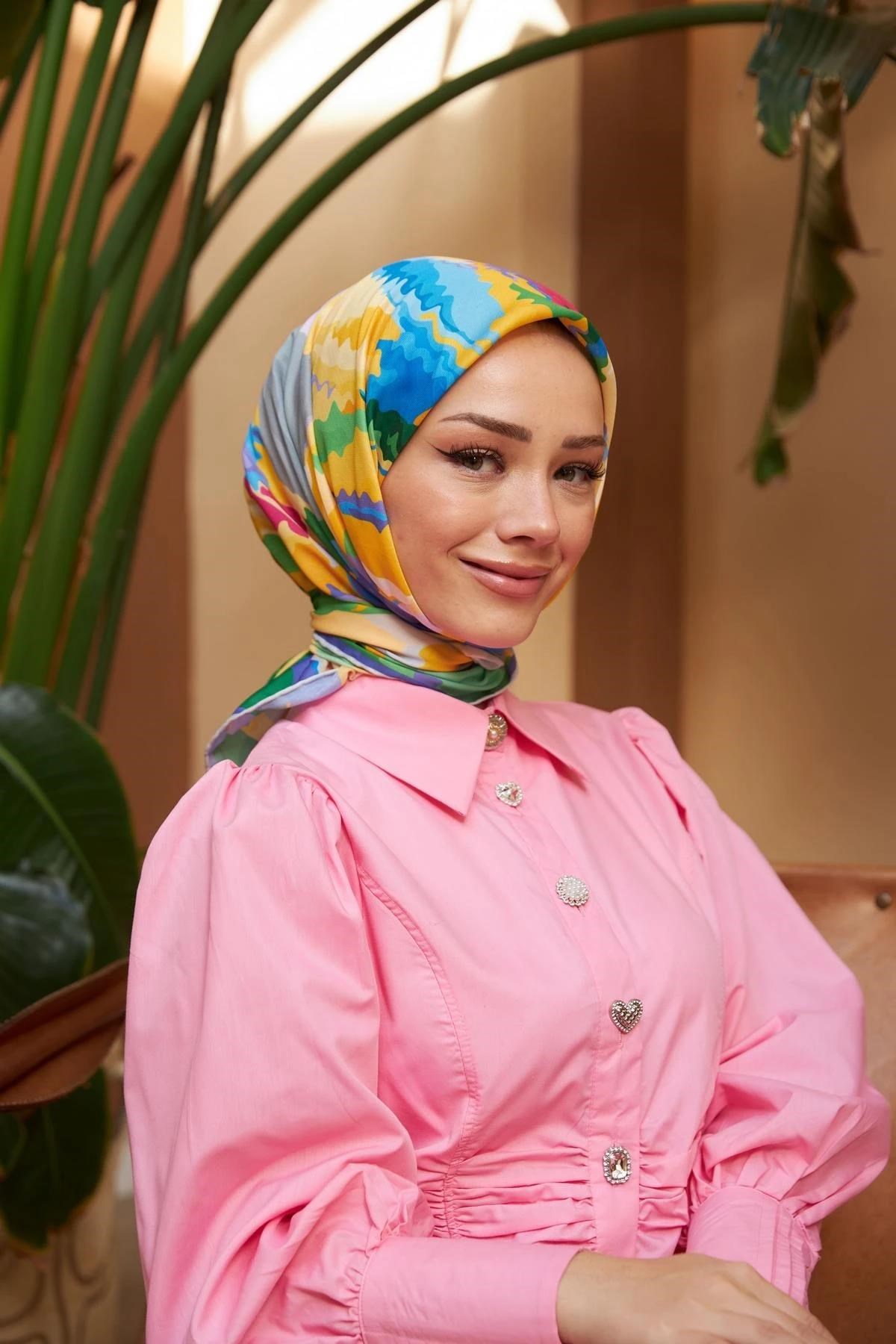 Relax Rainbow Soft Eşarp Mavi Sarı 1154-01
