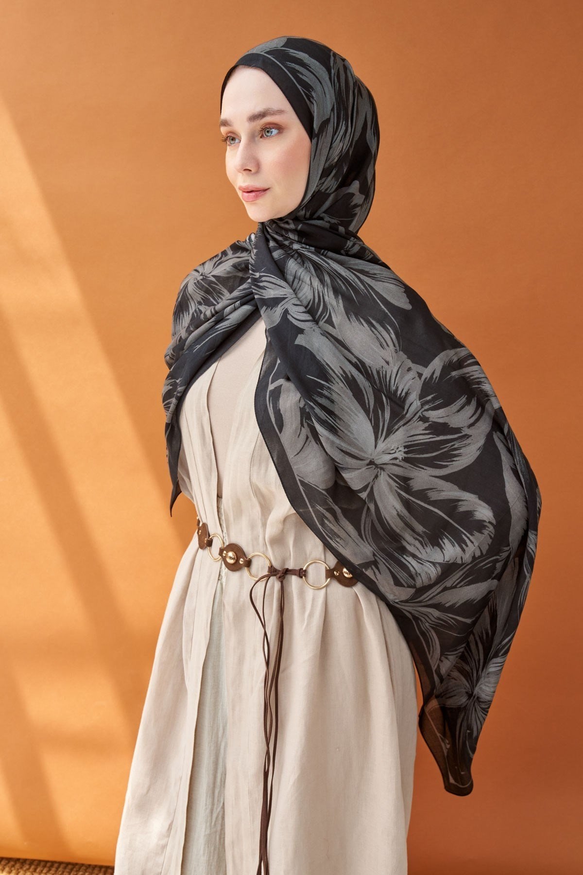 Riva Şal Tencel Bloom Koyu Gri