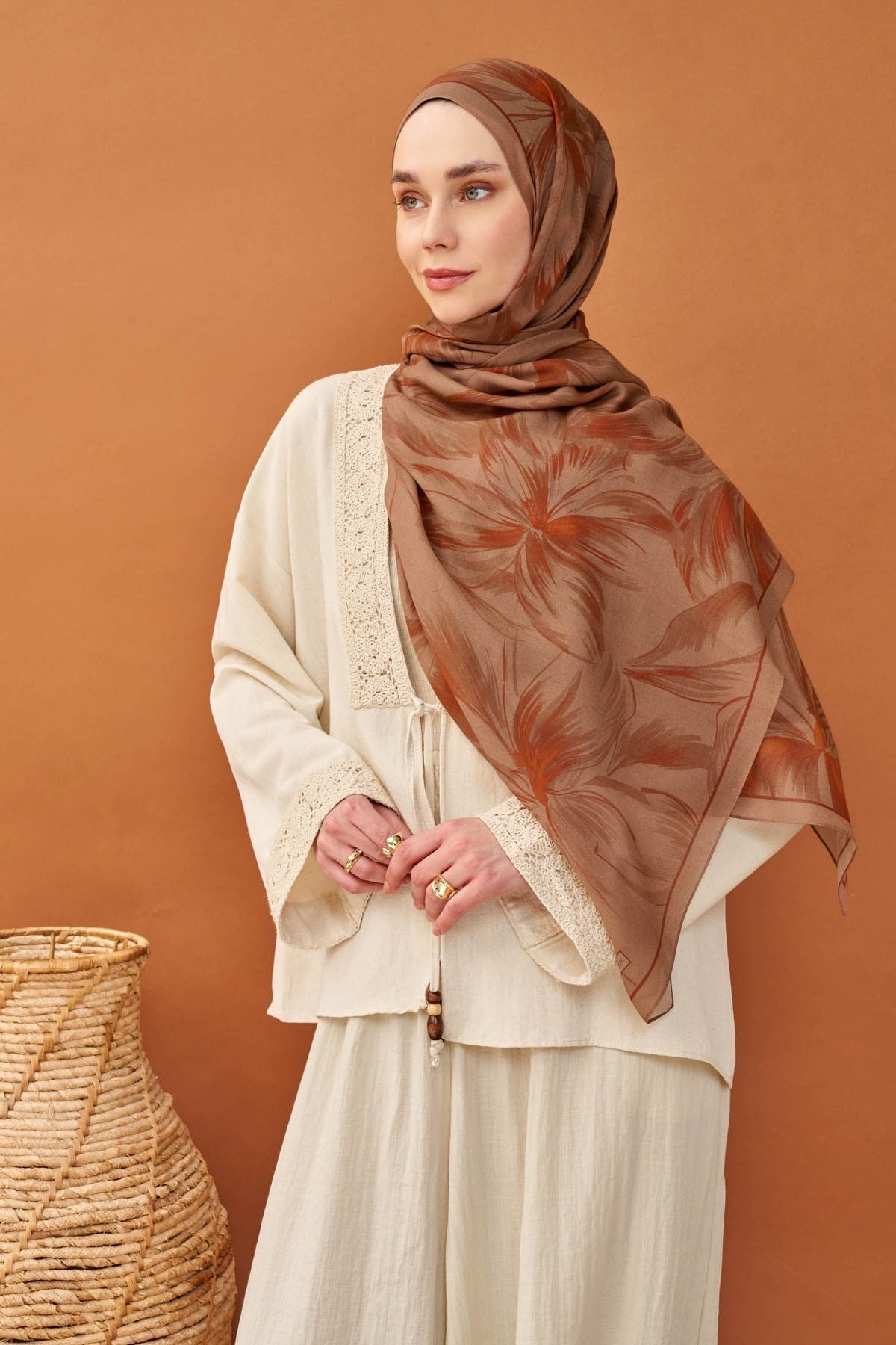 Riva Şal Tencel Bloom Mocha Mousse