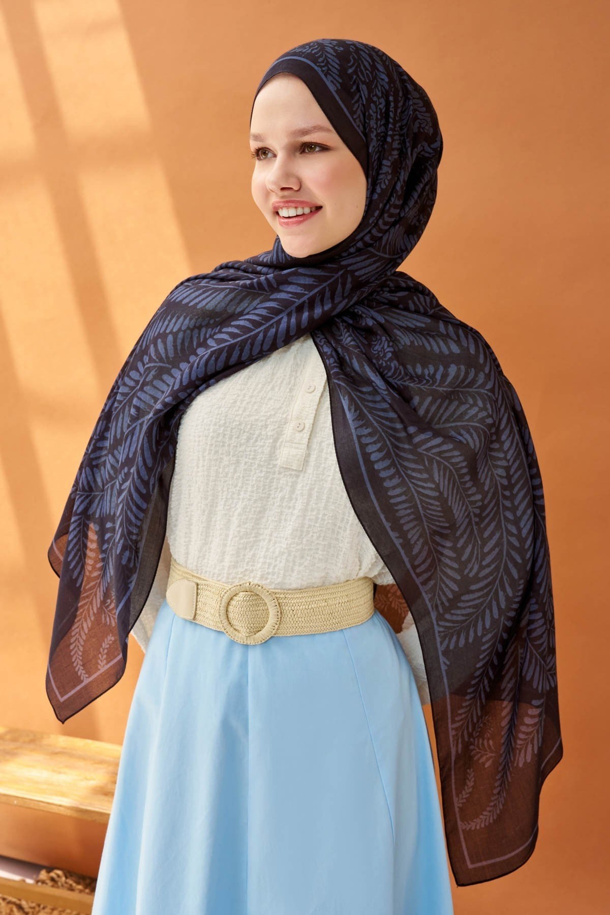 Riva Şal Tencel Boston Fern Siyah