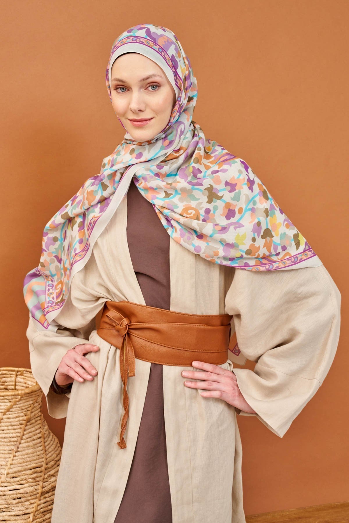 Riva Şal Tencel Botanical Floral Lila