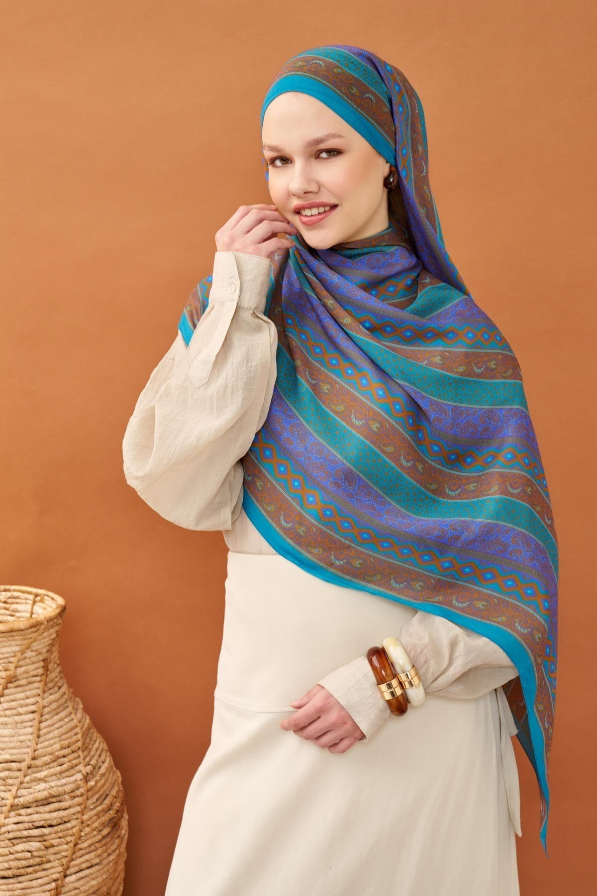 Riva Şal Tencel Ethnic Way Turkuaz