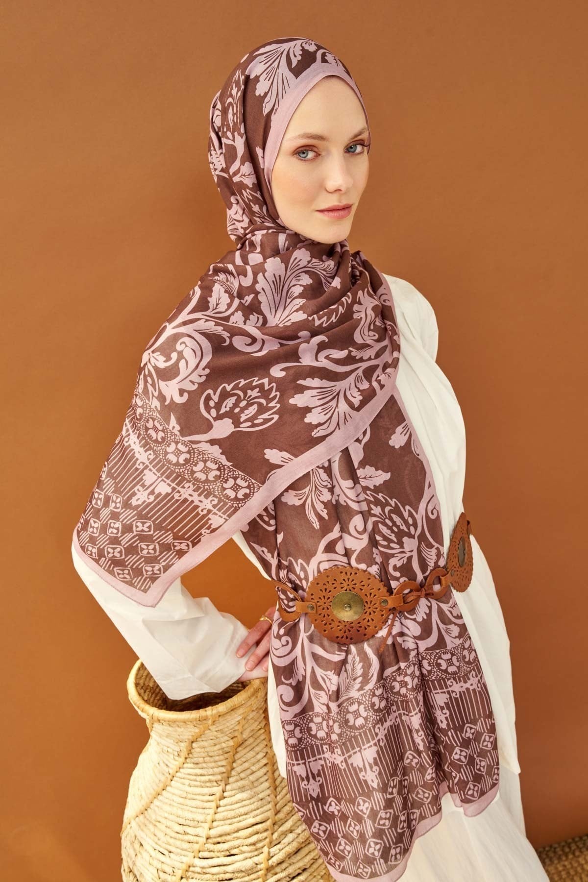Riva Şal Tencel Floral Kahverengi