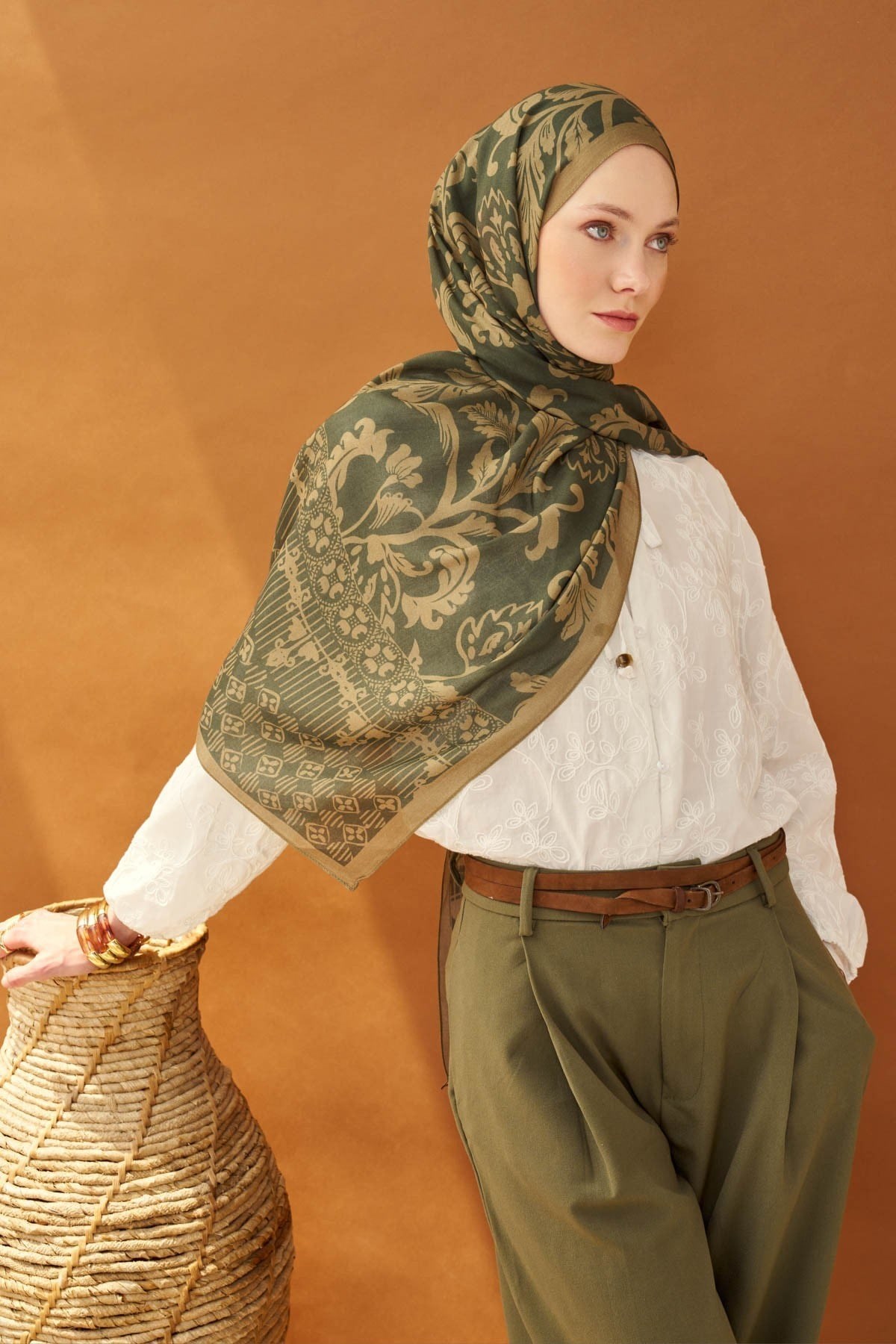 Riva Şal Tencel Floral Koyu Yeşil