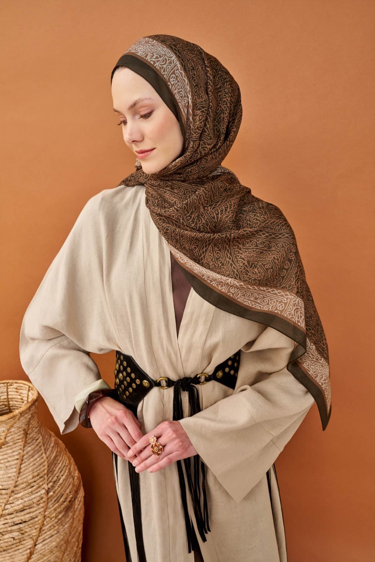 Riva Şal Tencel Güpür Desen Acı  Kahve