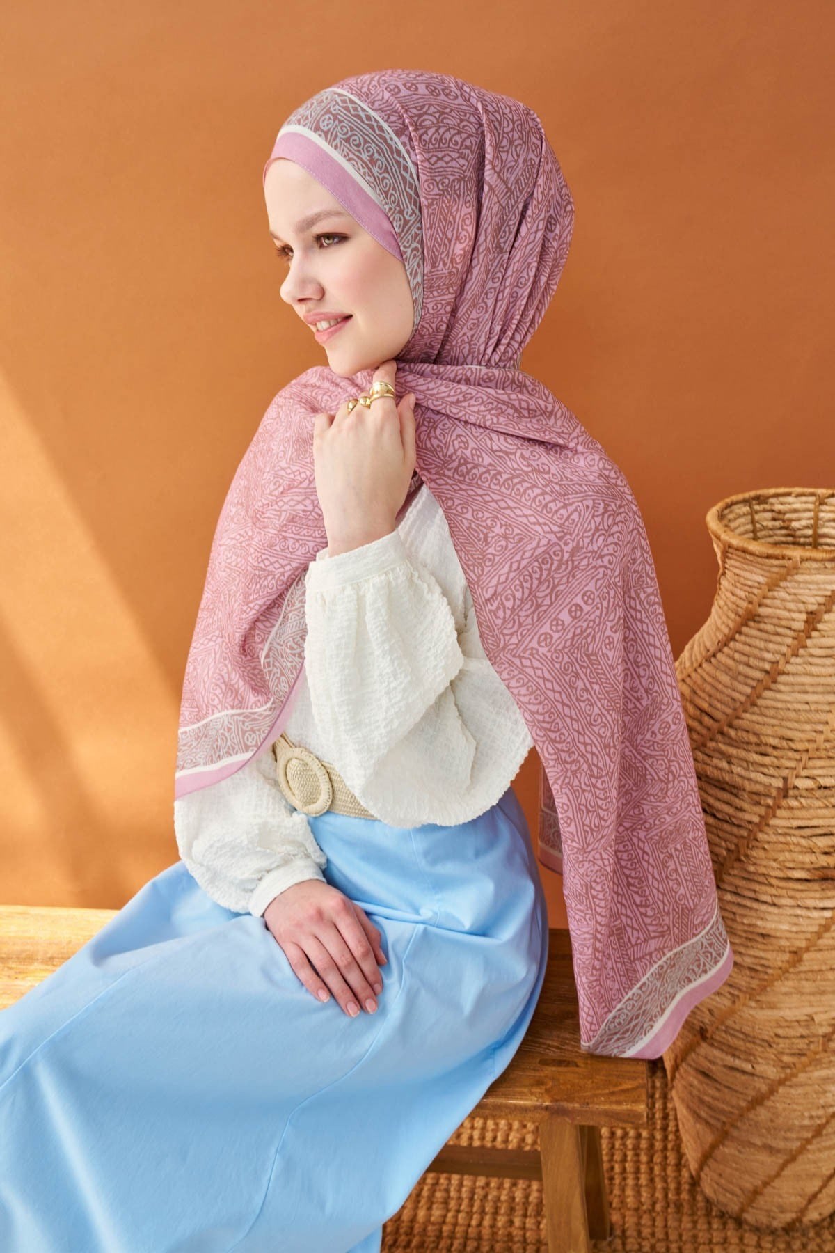 Riva Şal Tencel Güpür Desen Tozpembe
