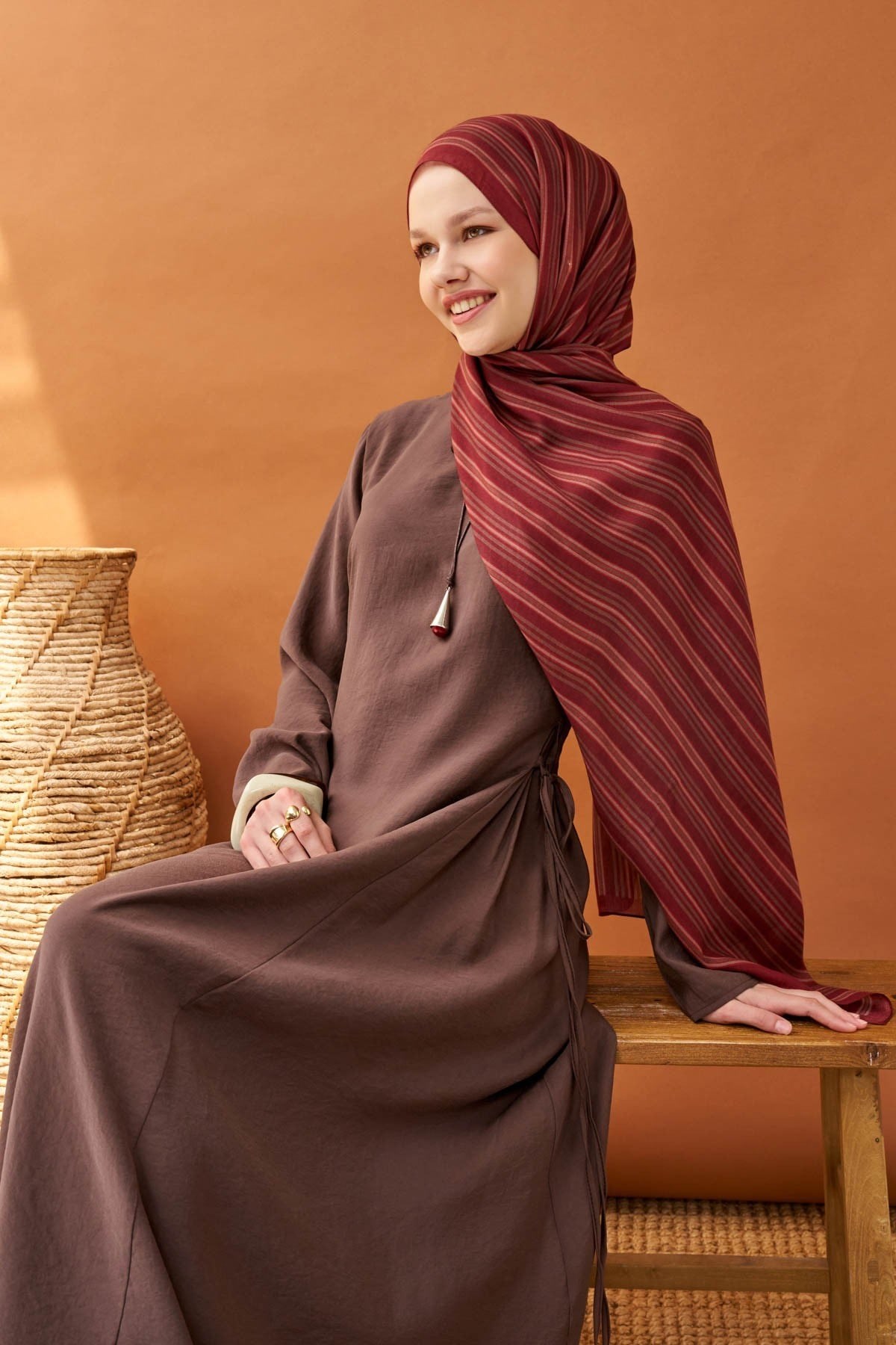 Riva Şal Tencel Line Bordo