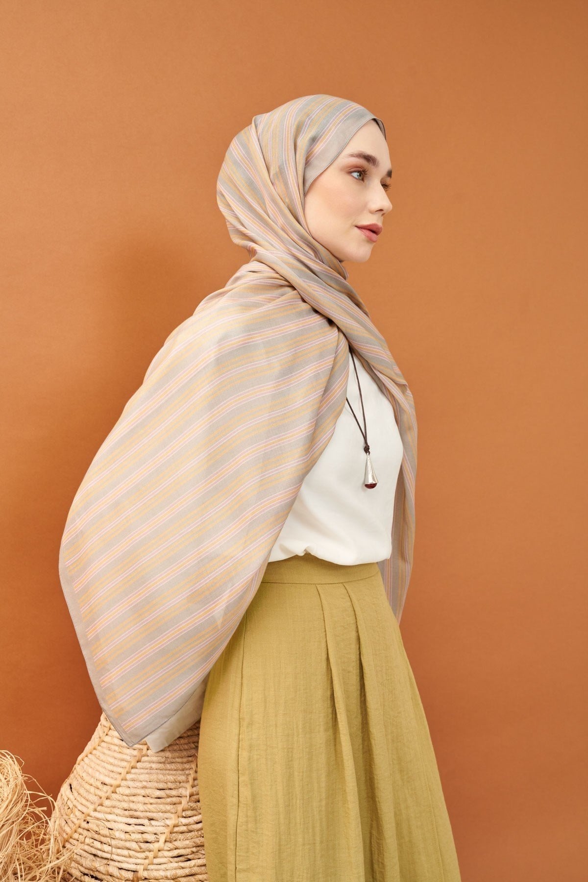 Riva Şal Tencel Line Gri