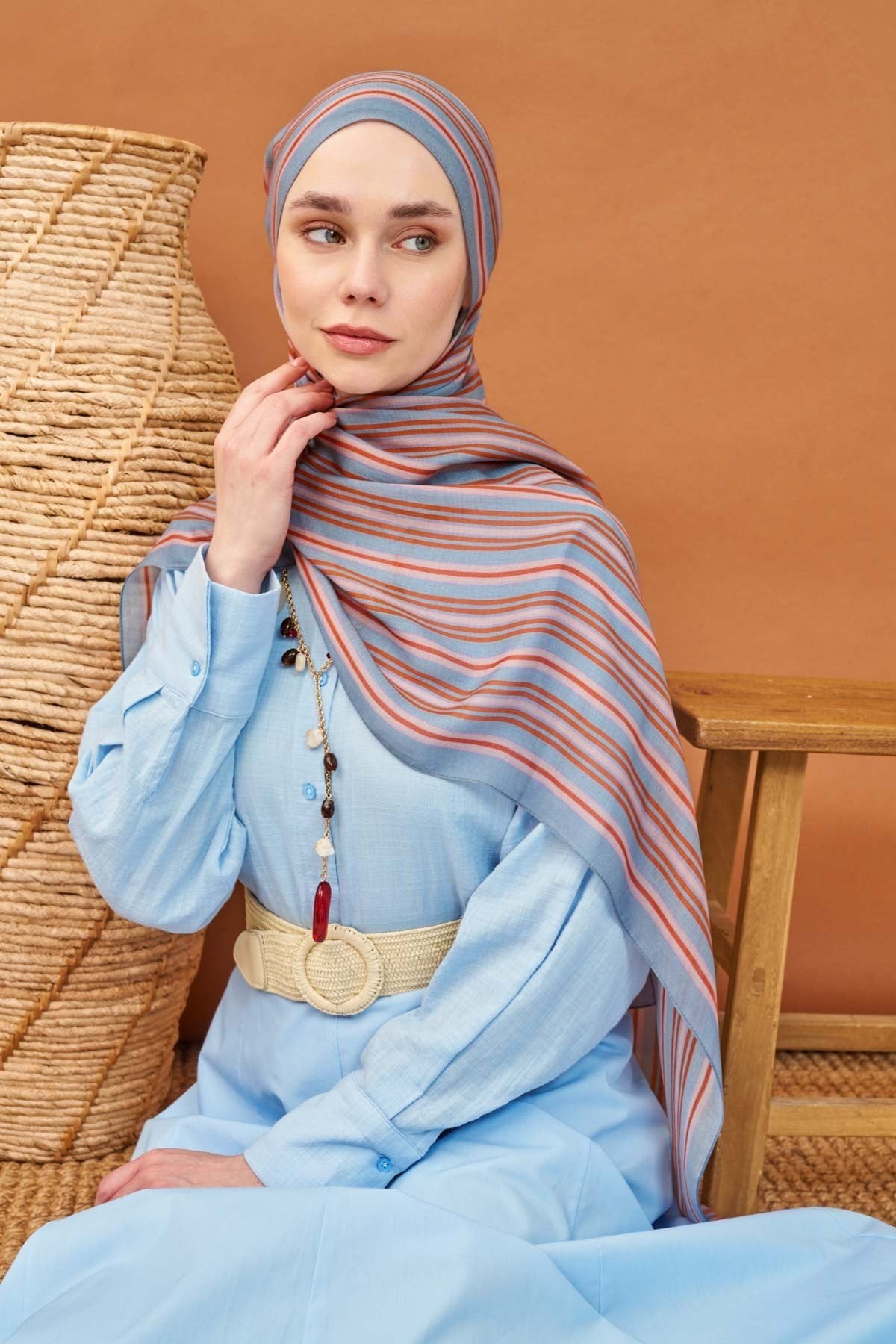 Riva Şal Tencel Line İndigo