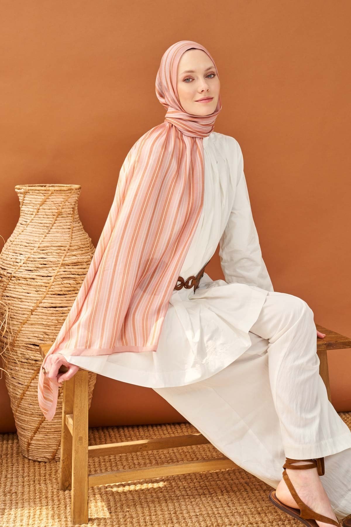Riva Şal Tencel Line Tozpembe