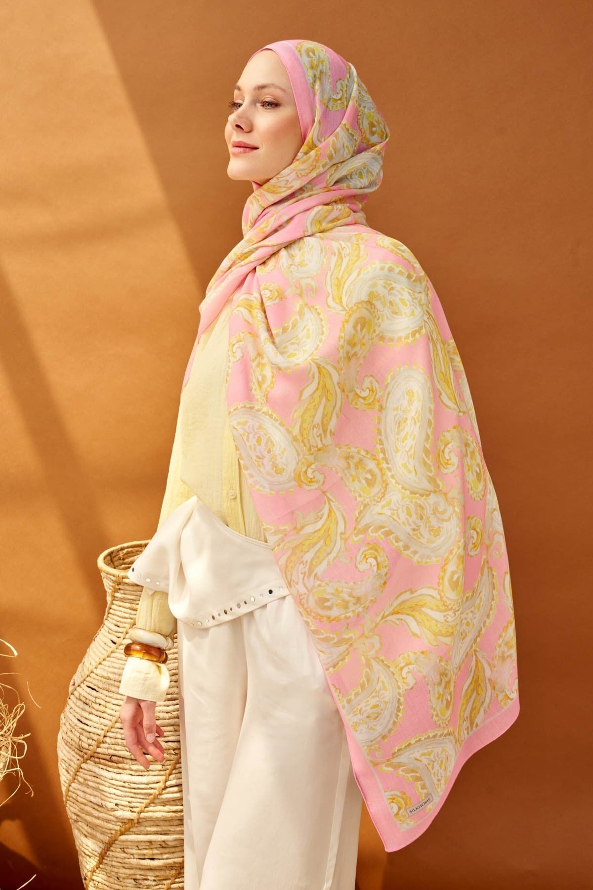 Riva Şal Tencel Paisley Tozpembe