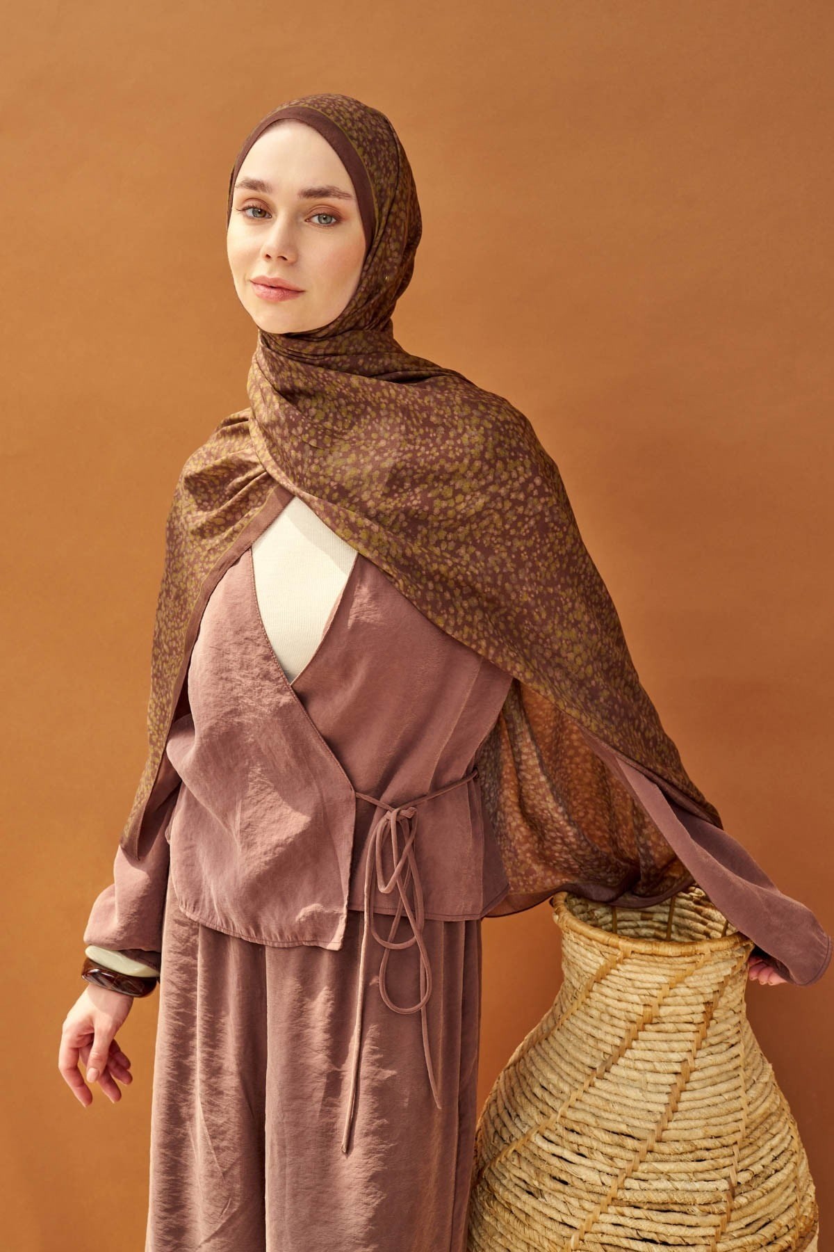 Riva Şal Tencel Secret Garden Kahverengi