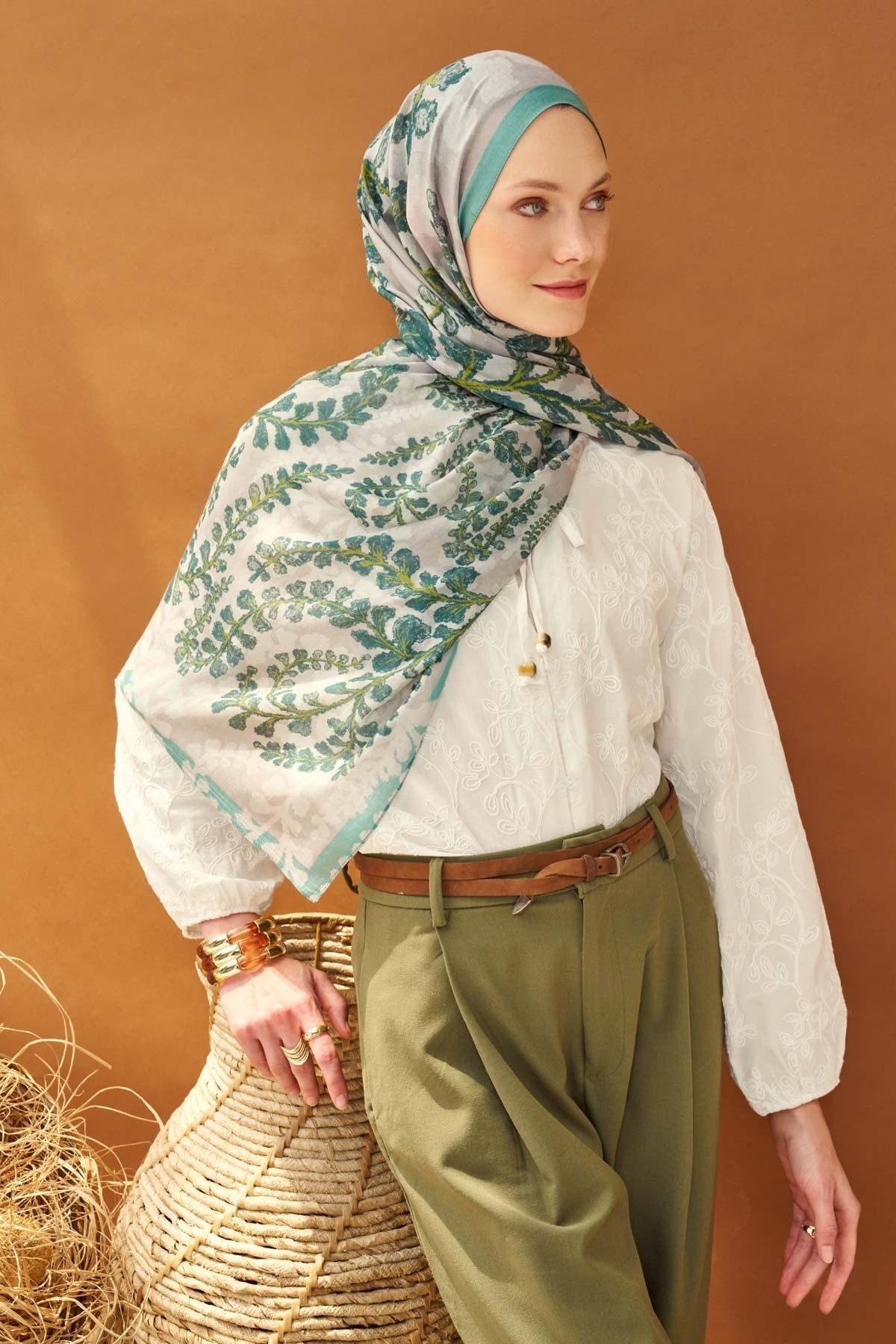 Riva Şal Tencel Spring Blossoms Koyu Gri