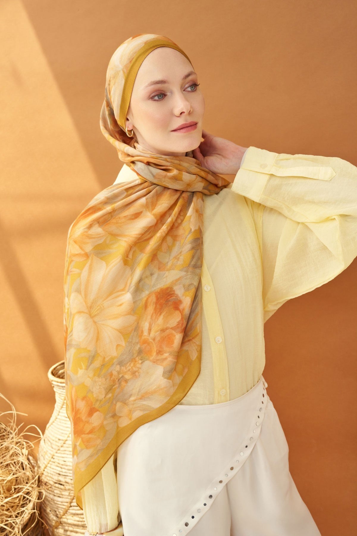 Riva Şal Tencel Wild Flower Altın Sarısı
