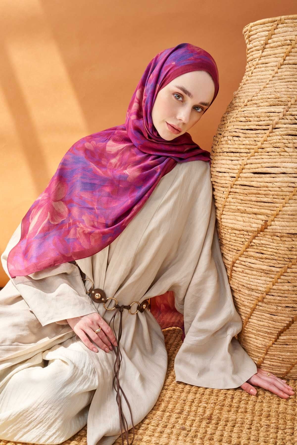 Riva Şal Tencel Wild Flower Fuşya
