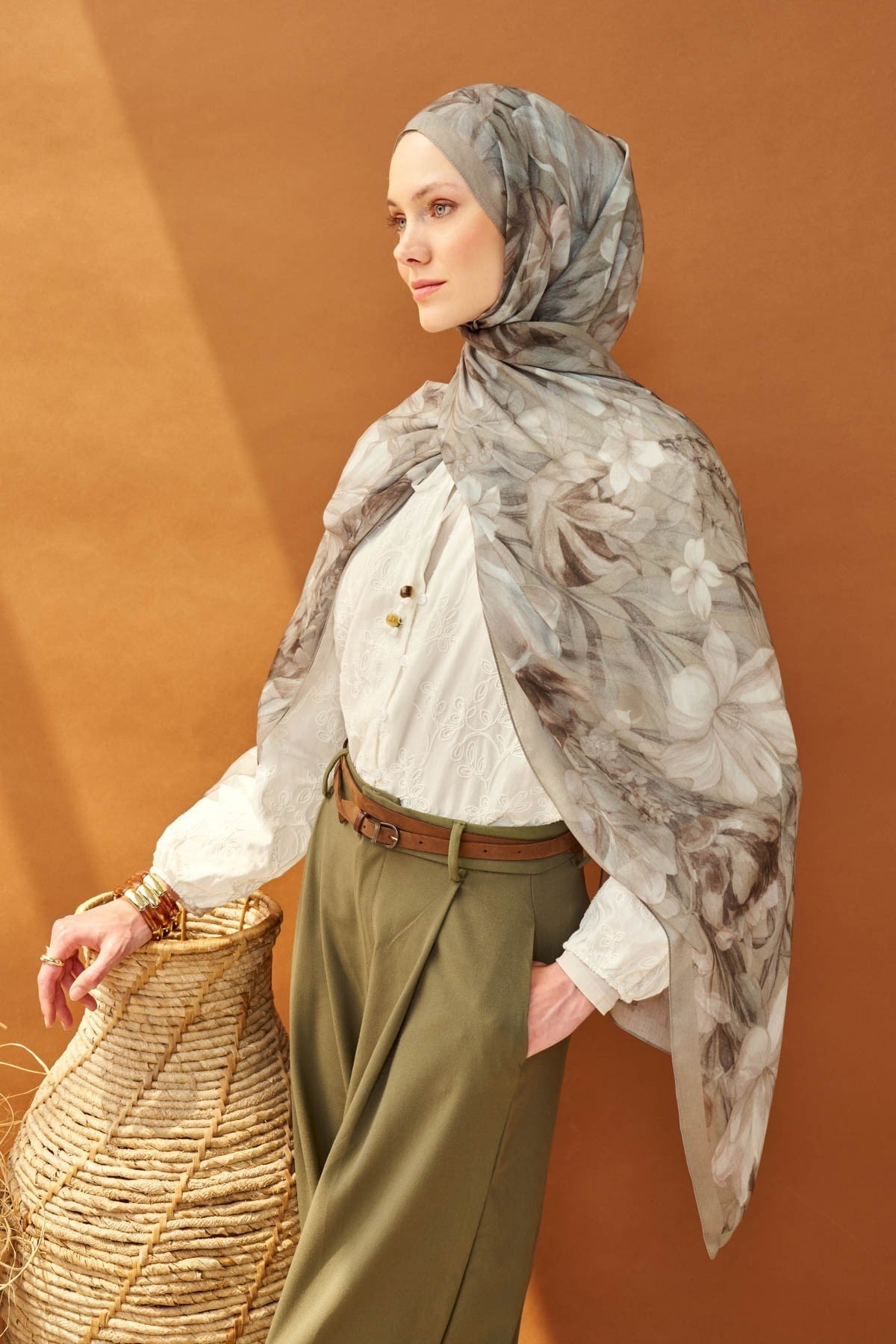Riva Şal Tencel Wild Flower Gri