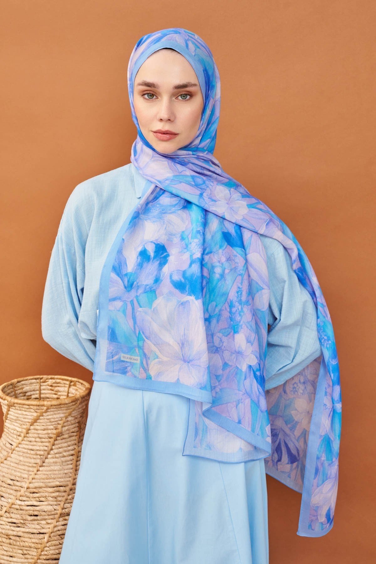Riva Şal Tencel Wild Flower Mavi