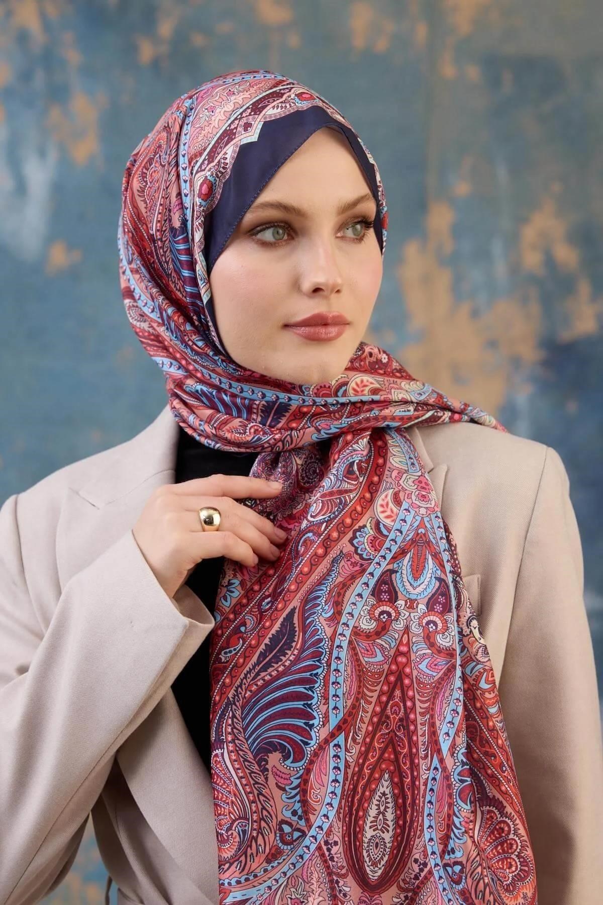 Şal Desen Vual Şal Kırmızı Vual İpek Şal - 9801-02