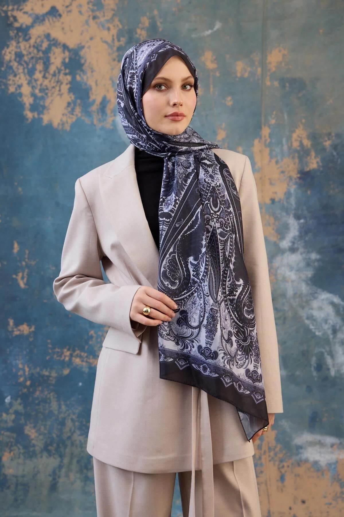 Şal Desen Vual Şal Siyah Vual İpek Şal - 9801-09