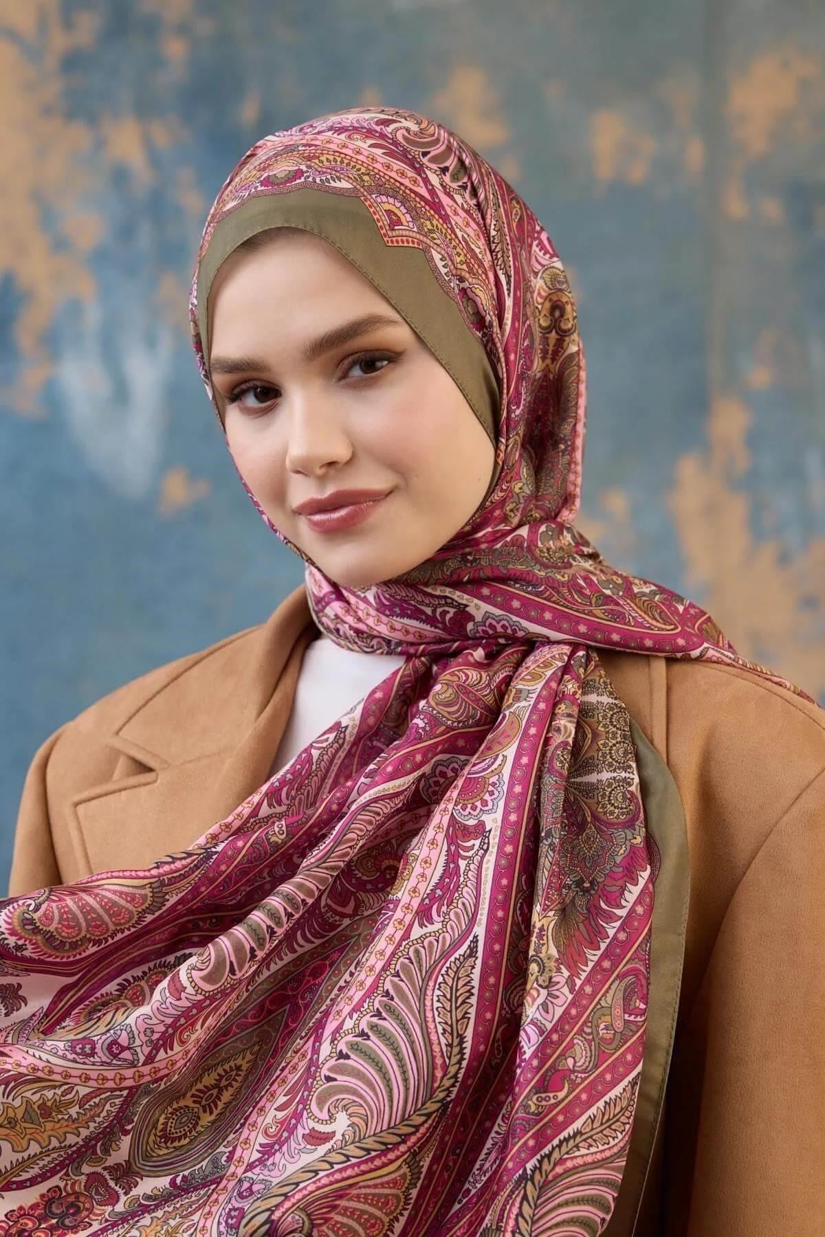 Şal Desen Vual Şal Yeşil Pembe Vual İpek Şal - 9801-16