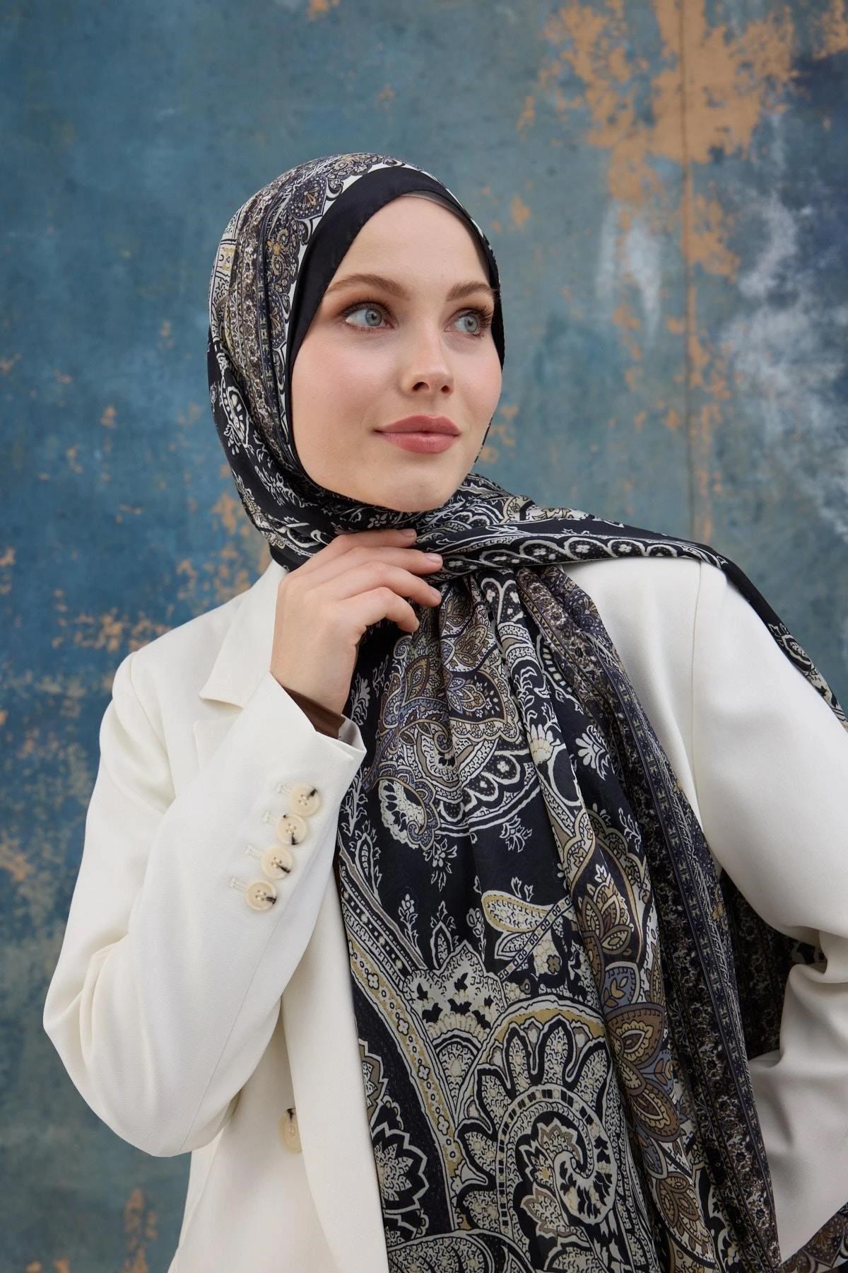 Siyah Ekru Hint Vual Şal - 5007-12
