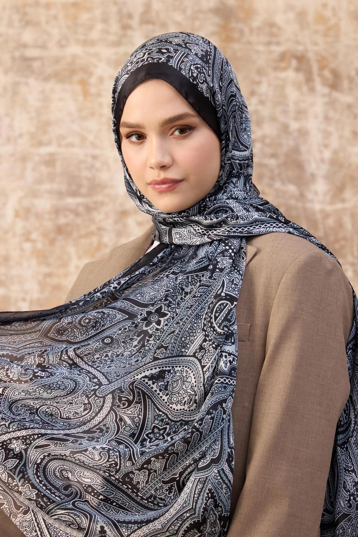 Siyah Hint Vual Şal - 5003-10