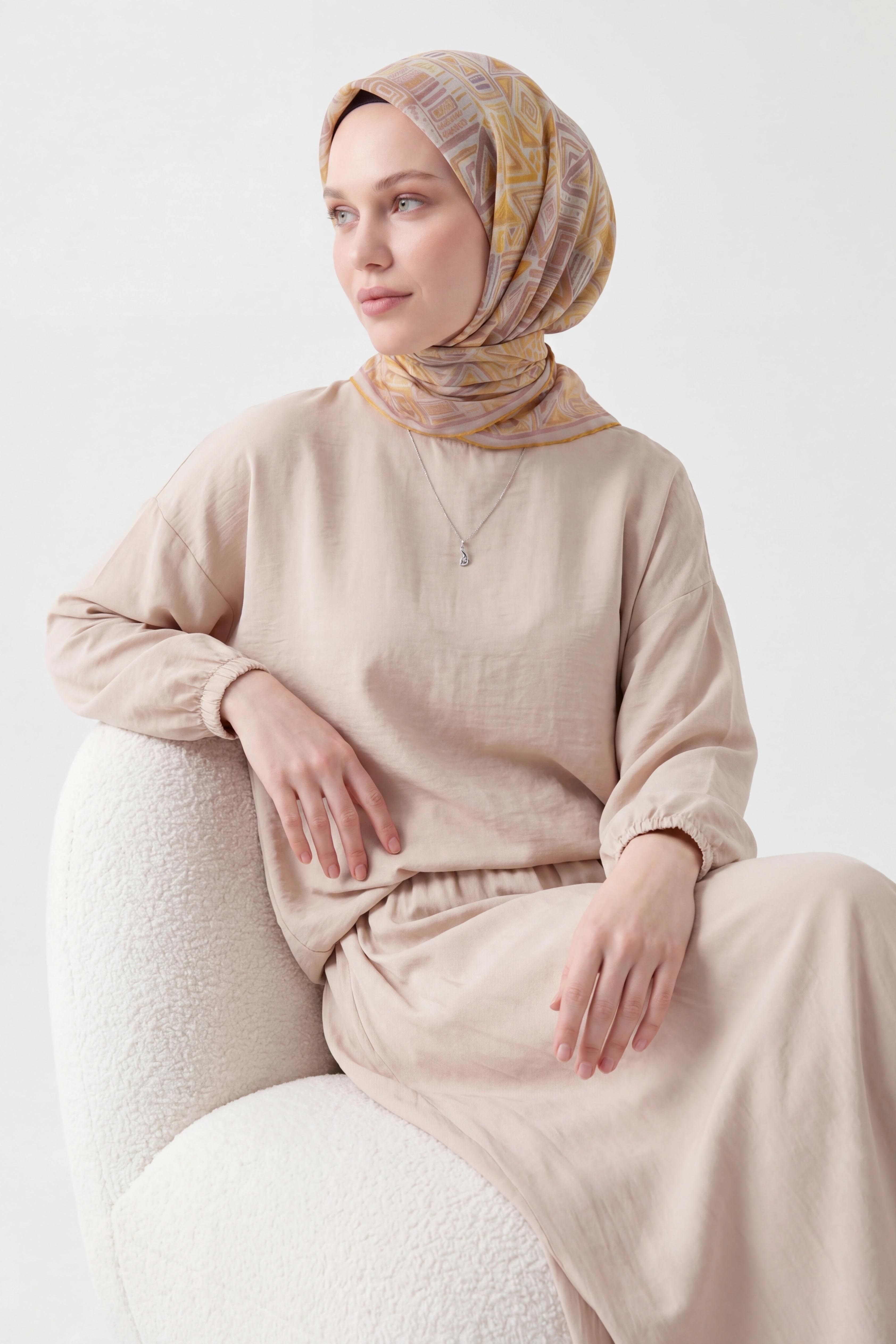 Soft Eşarp Geometrik Açık Gri