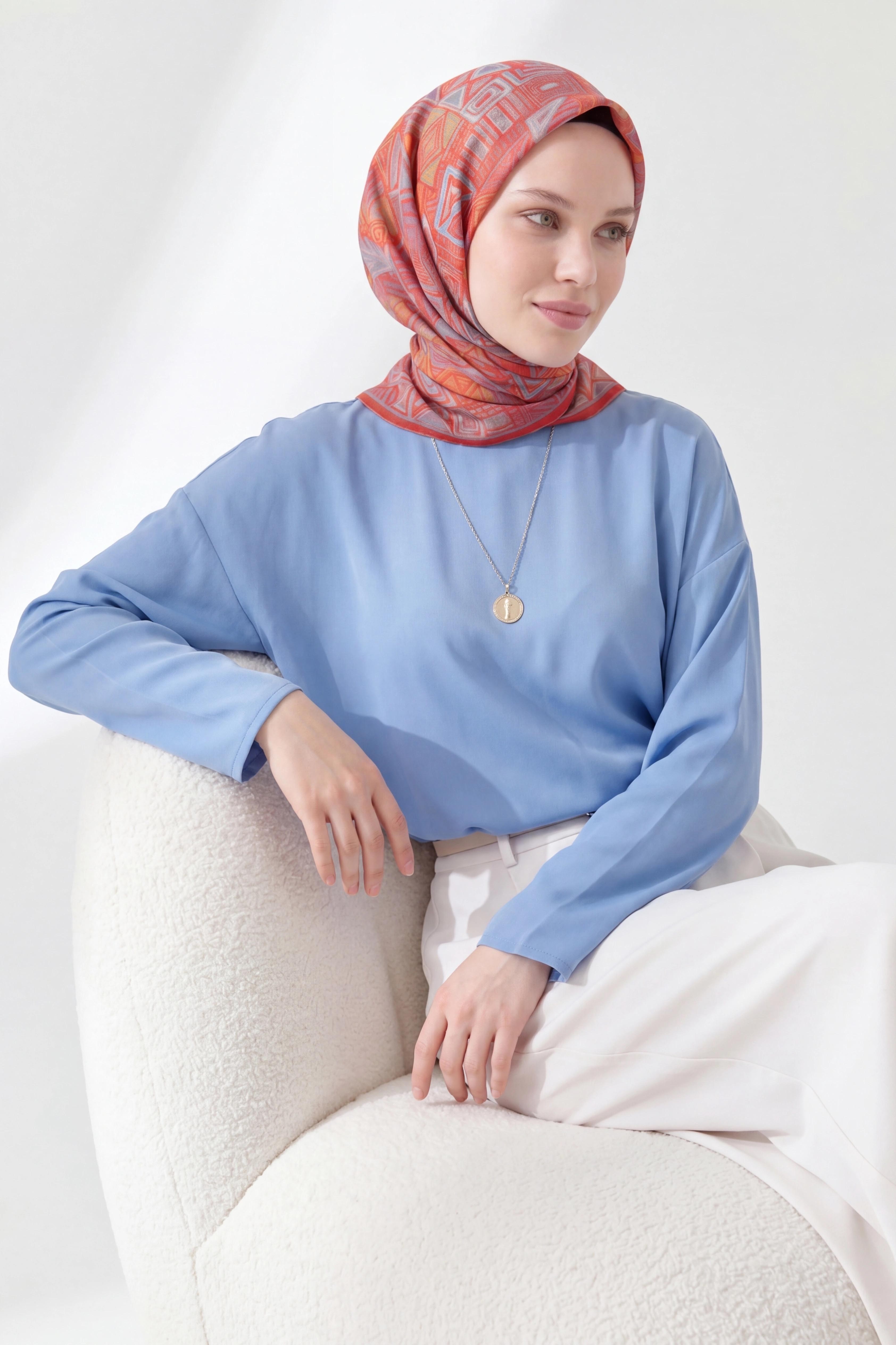Soft Eşarp Geometrik Kırmızı
