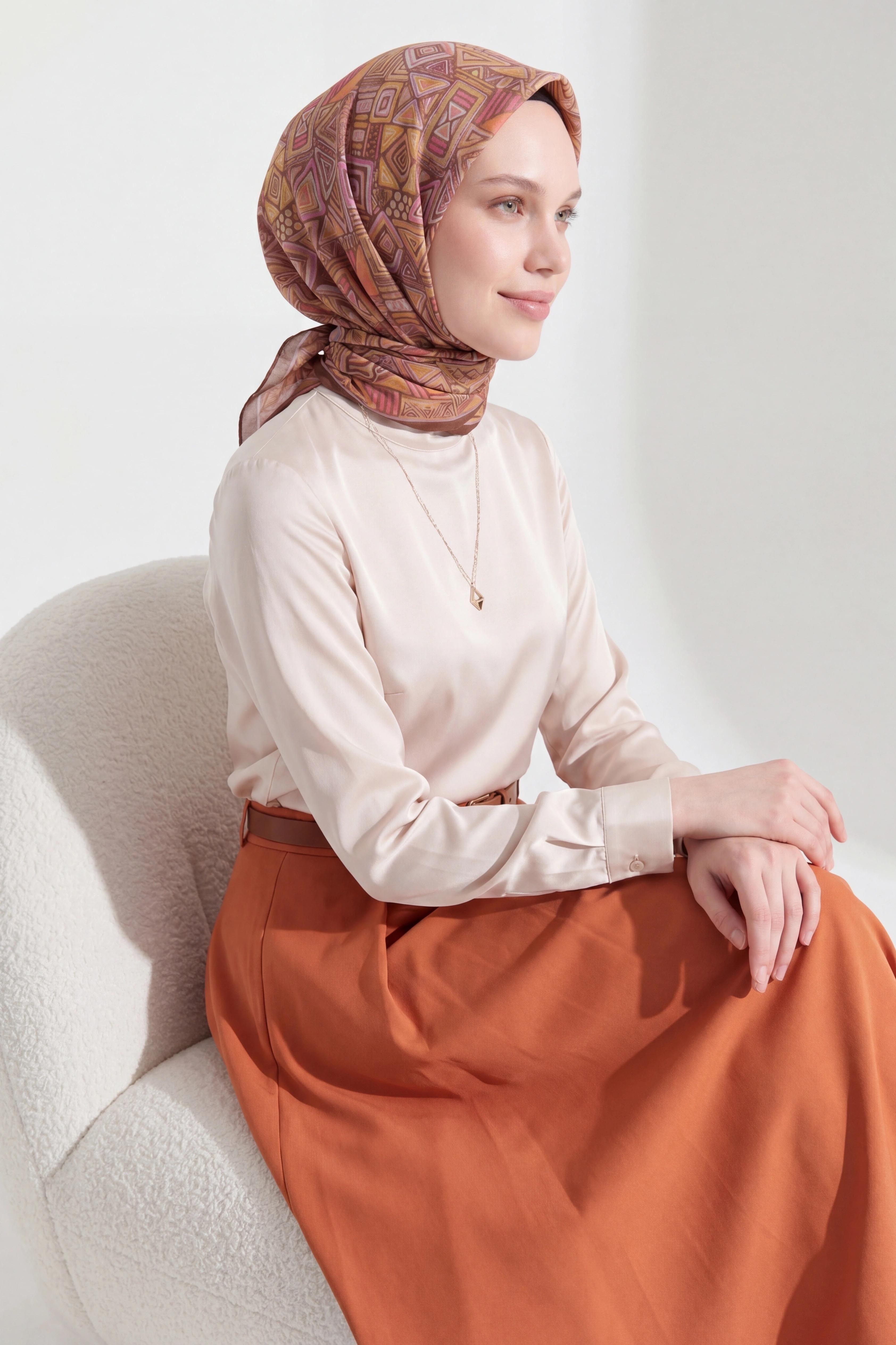 Soft Eşarp Geometrik Mocha Mousse