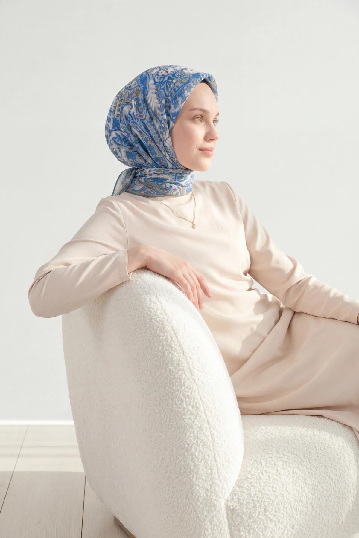 Soft Eşarp Perla Mavi 90x90