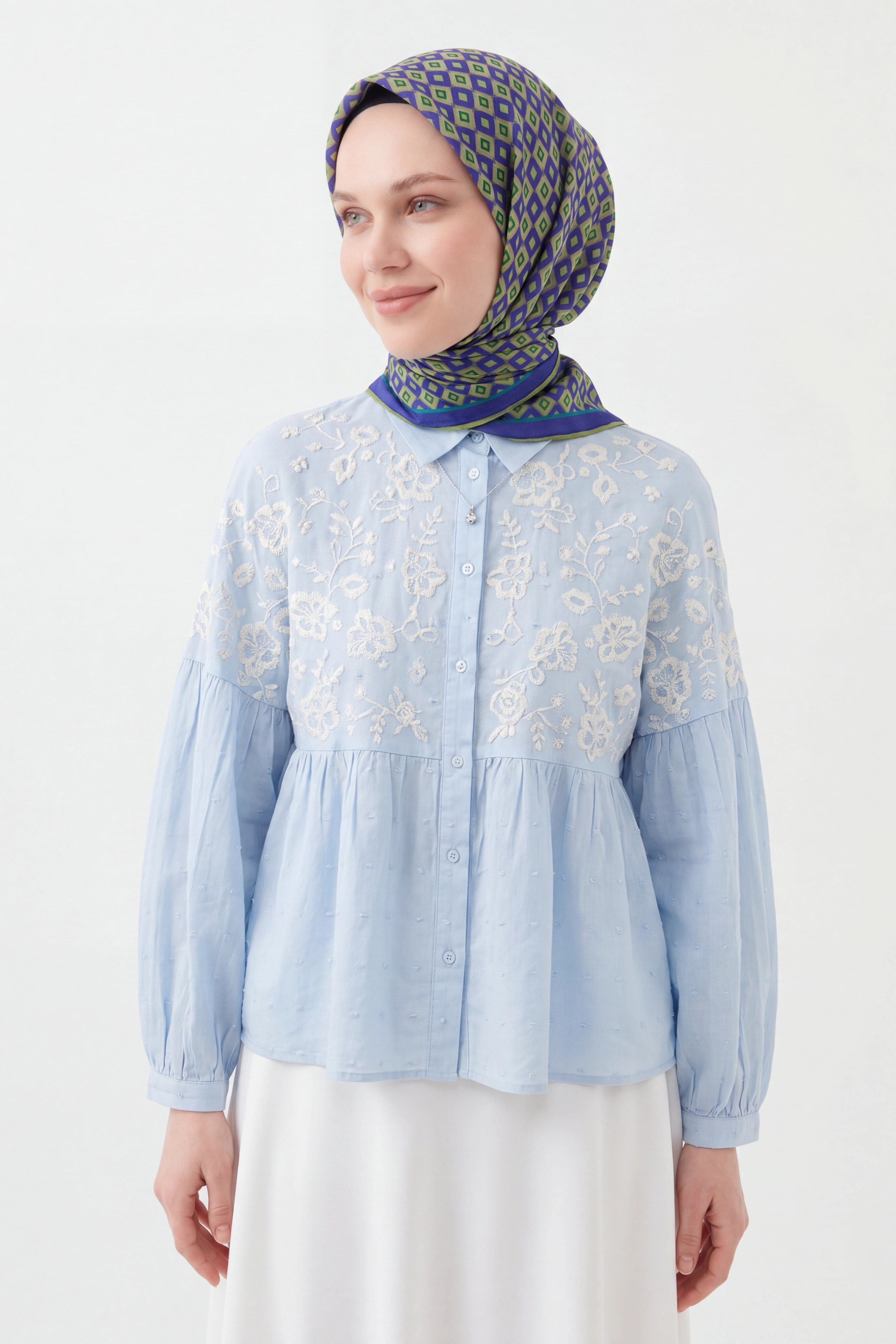 Soft Eşarp Retro Geometrik Yağ Yeşili