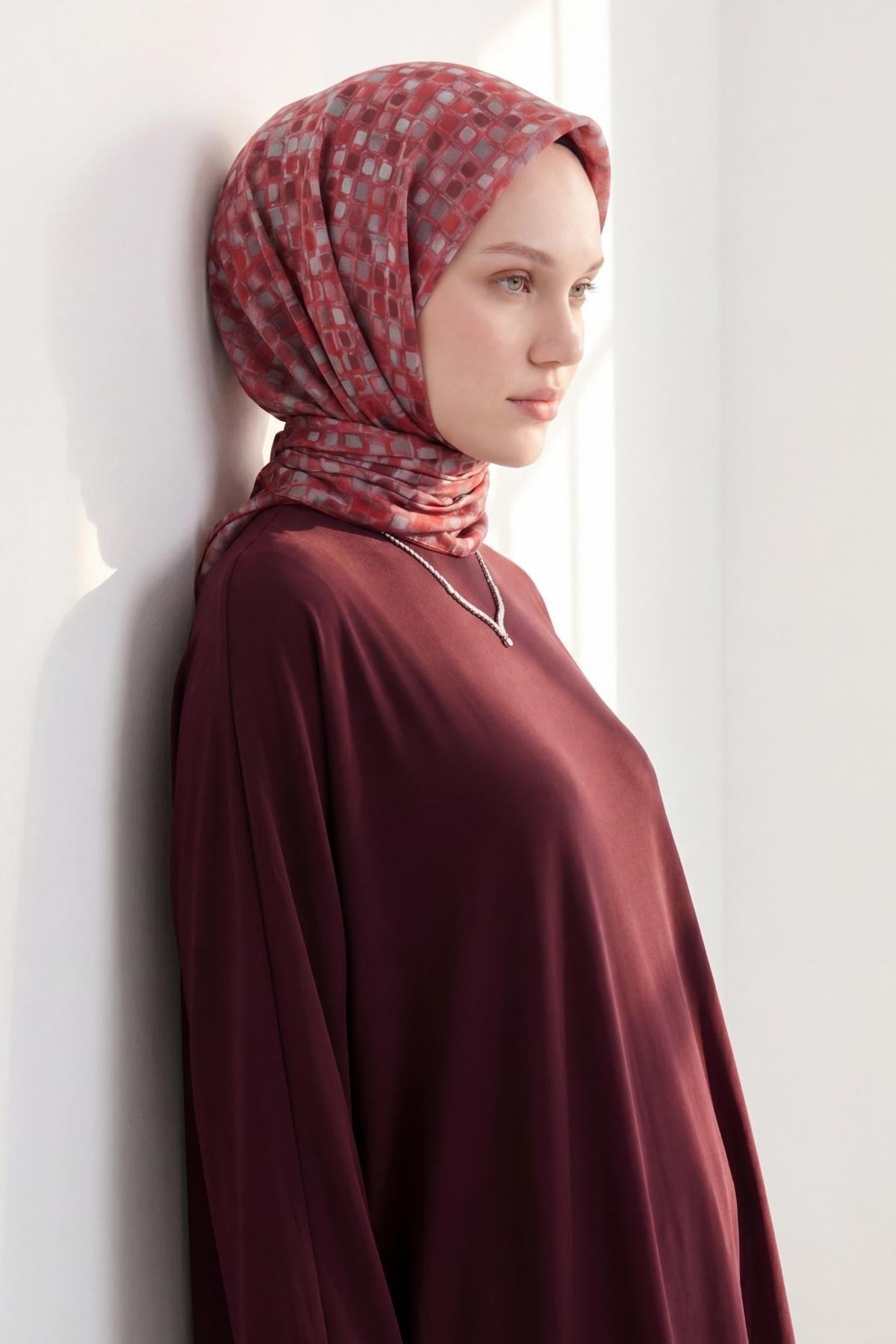 Soft Eşarp Retro Mozaik Fuşya 90x90
