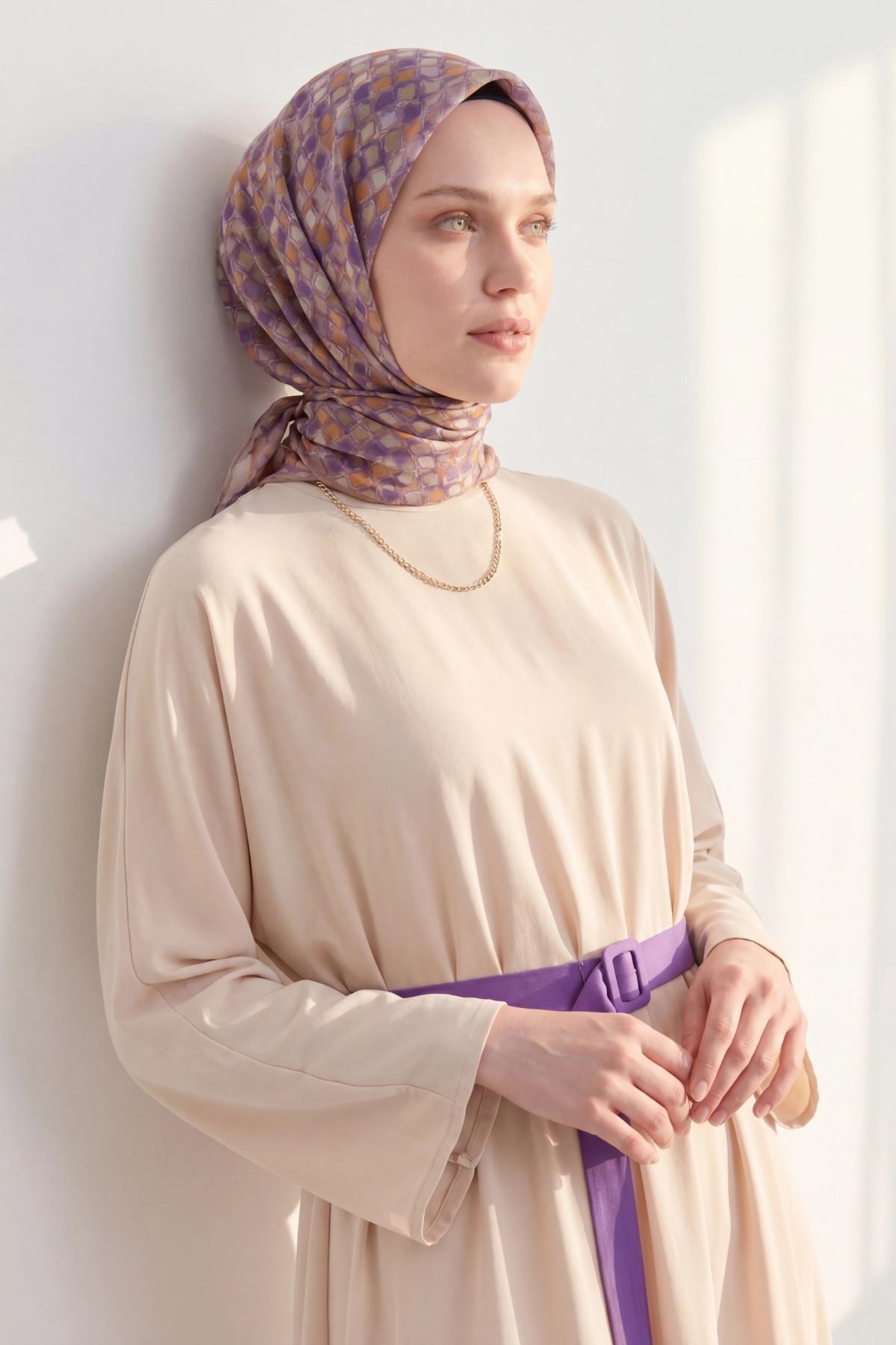 Soft Eşarp Retro Mozaik Mor 90x90