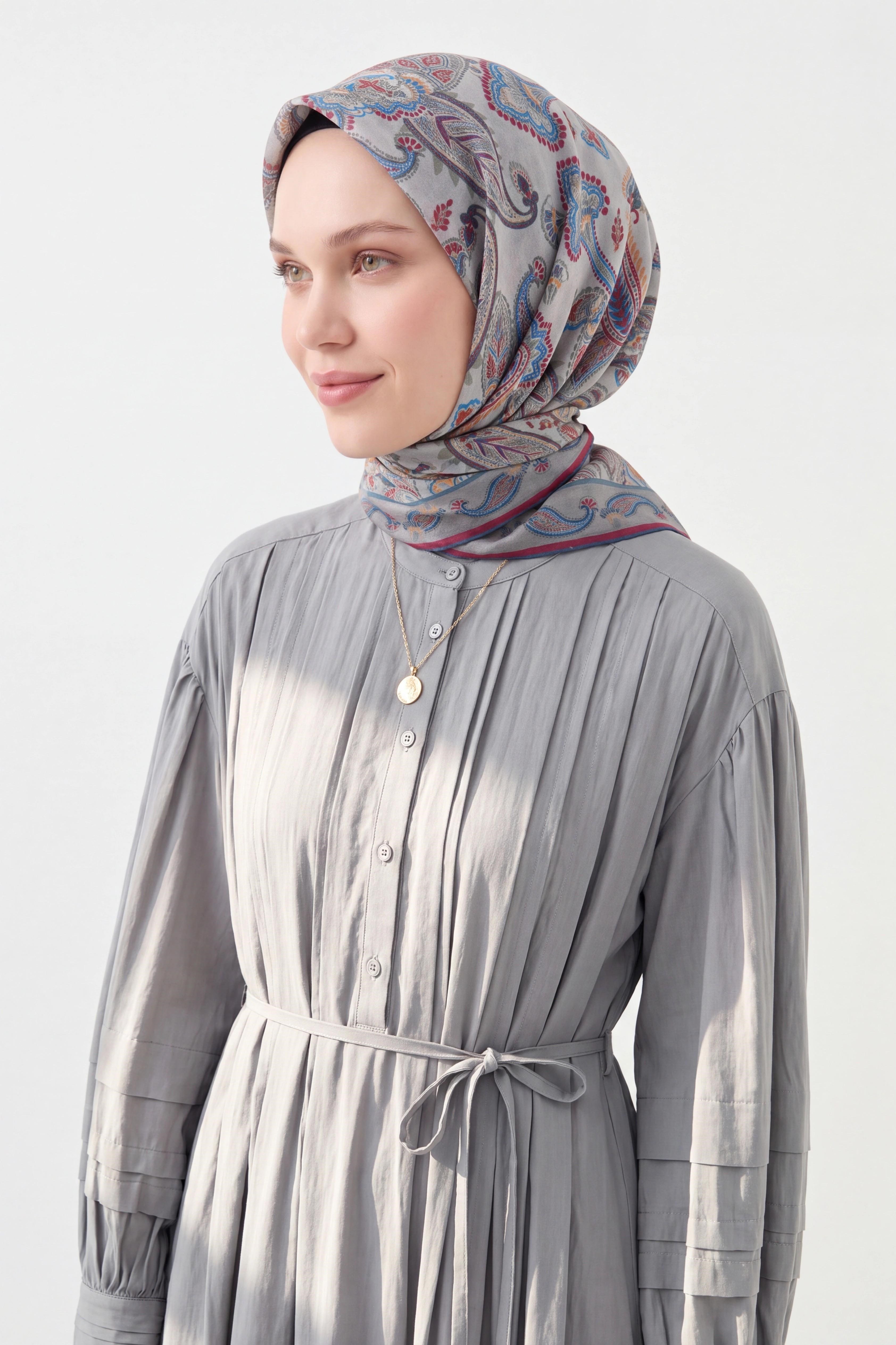 Soft Eşarp Şal Motif Çelik Mavi