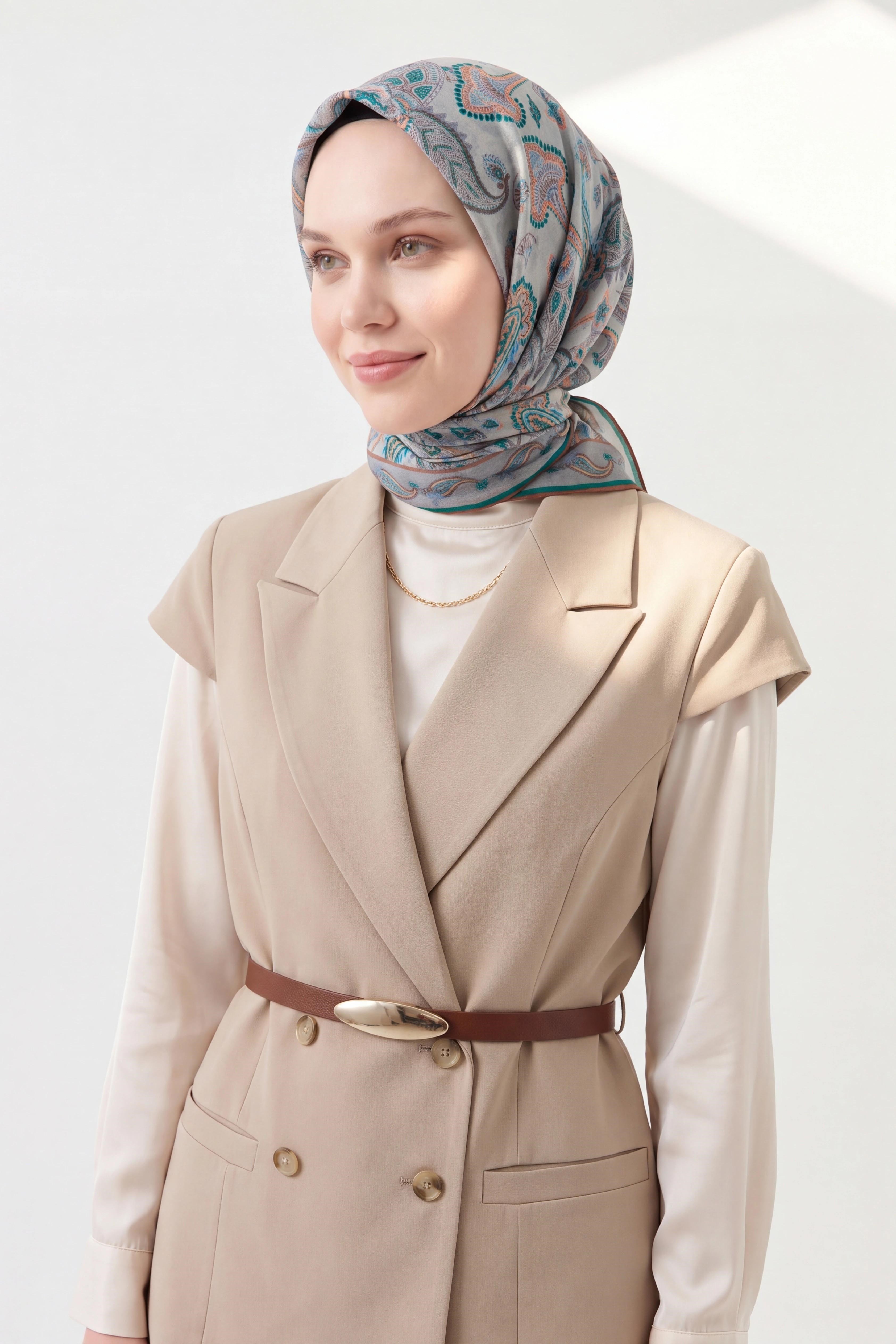 Soft Eşarp Şal Motif Gümüş