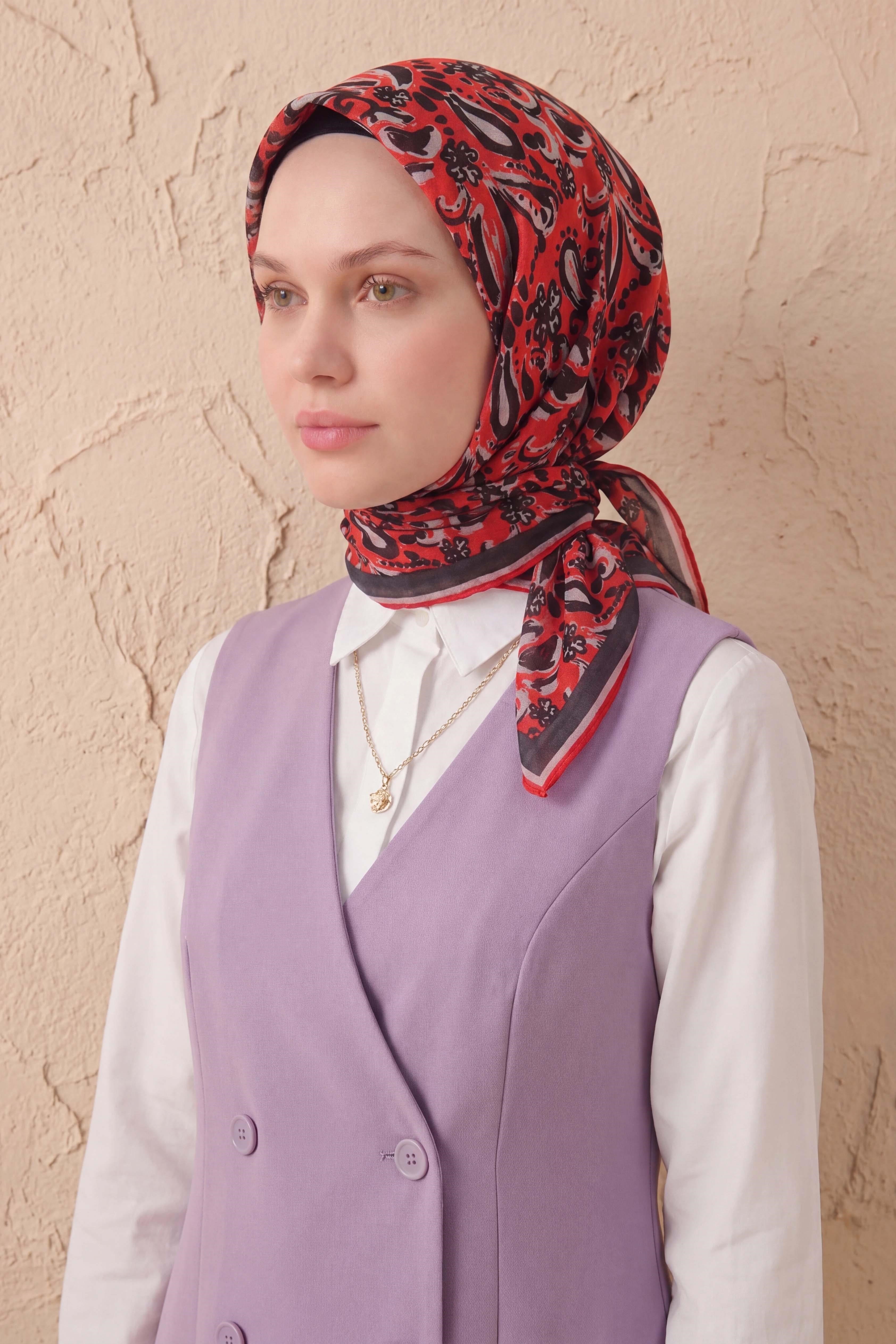 Soft Eşarp Şal Motif Kırmızı 90x90