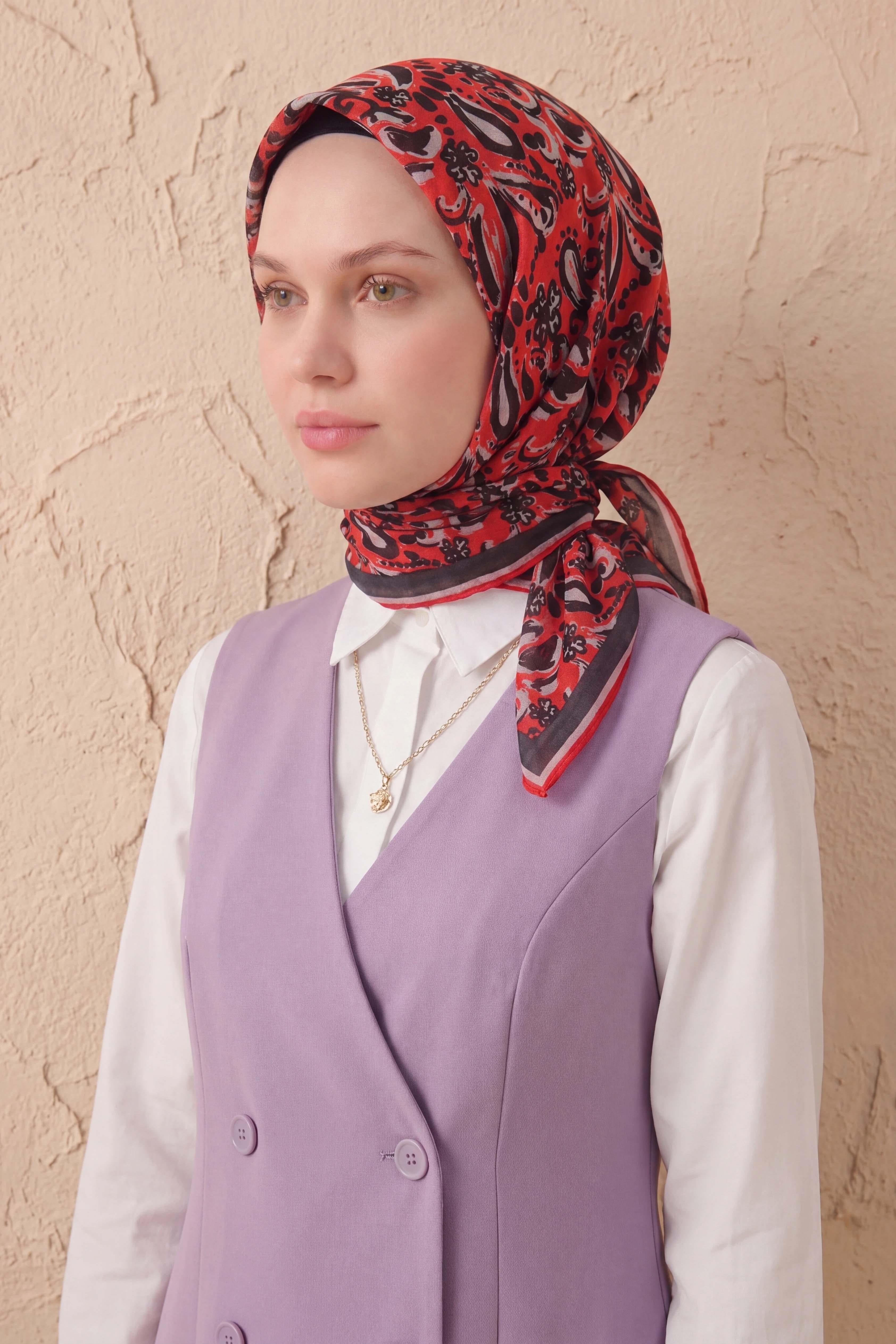 Soft Eşarp Şal Motif Kırmızı 90x90