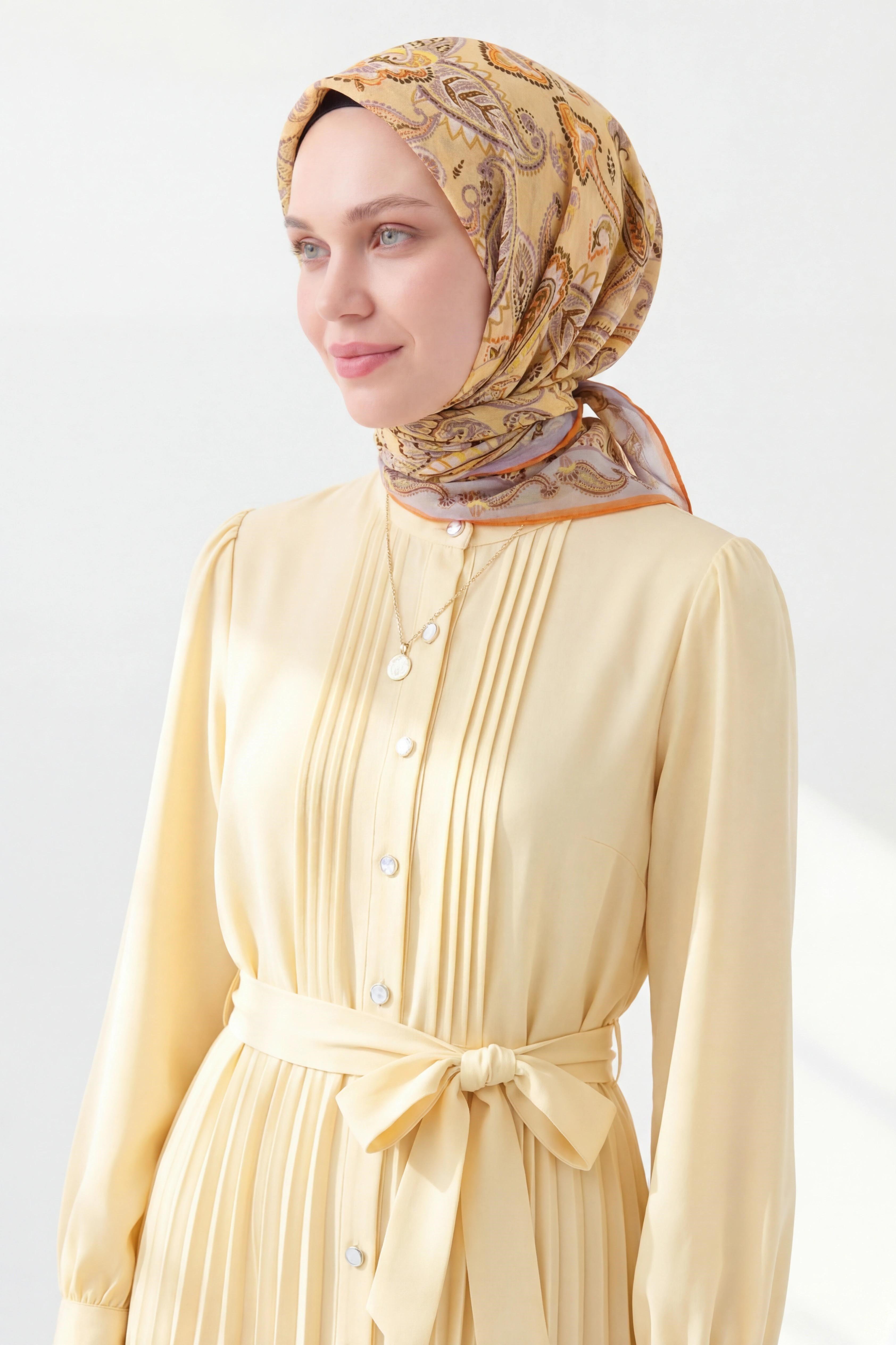 Soft Eşarp Şal Motif Pastel Sarı
